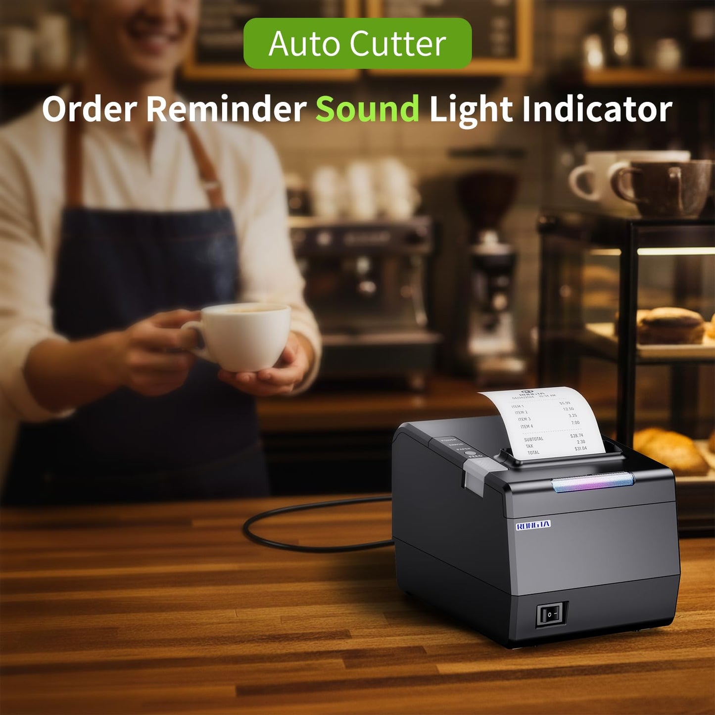 Rongta POS Printer, 80mm Thermal Receipt Printer, Restaurant Kitchen Printer with Auto Cutter, USB Serial Ethernet Interface, ESC/POS Command, Support Cash Drawer for Windows/Mac/Linux(RP850)