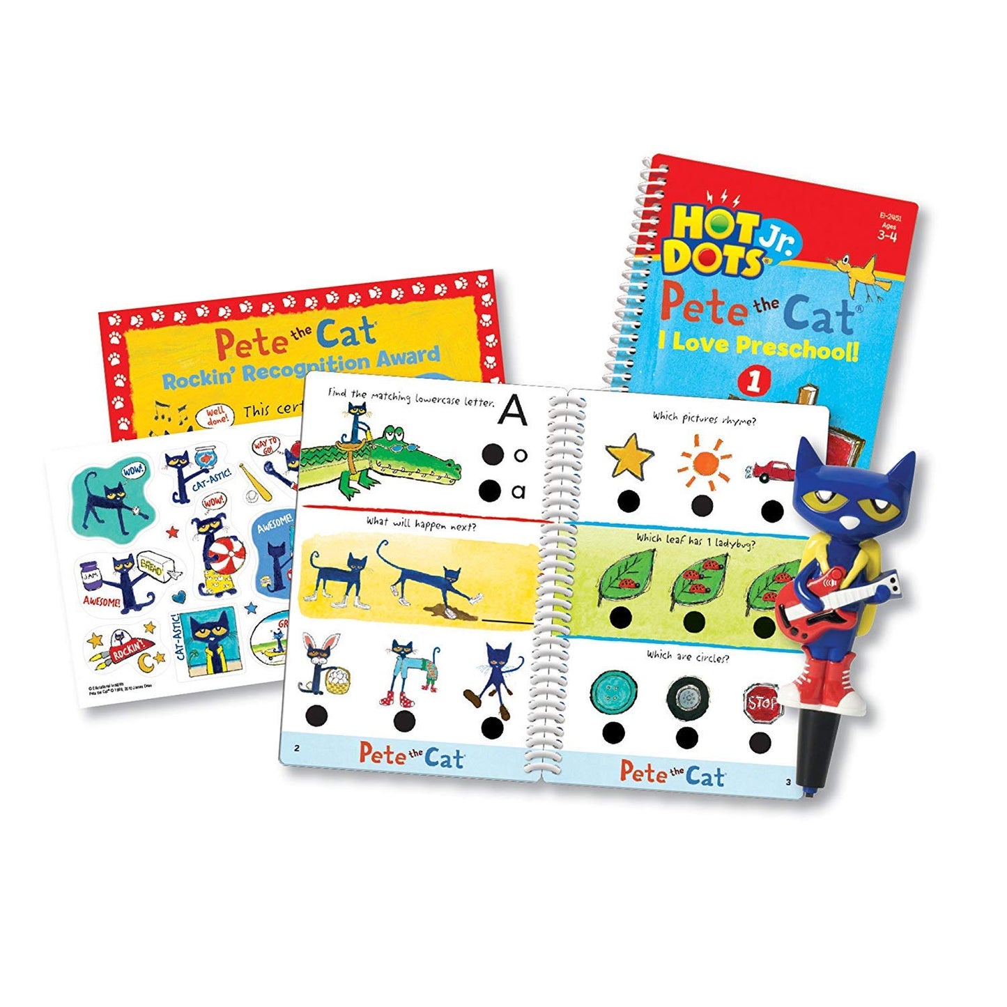 Educational Insights Hot Dots Jr. Pete The Cat - I Love Preschool Set with Interactive Pen, Math & Reading Workbooks, 200+ Multi-Subject Lessons, Ages 3+