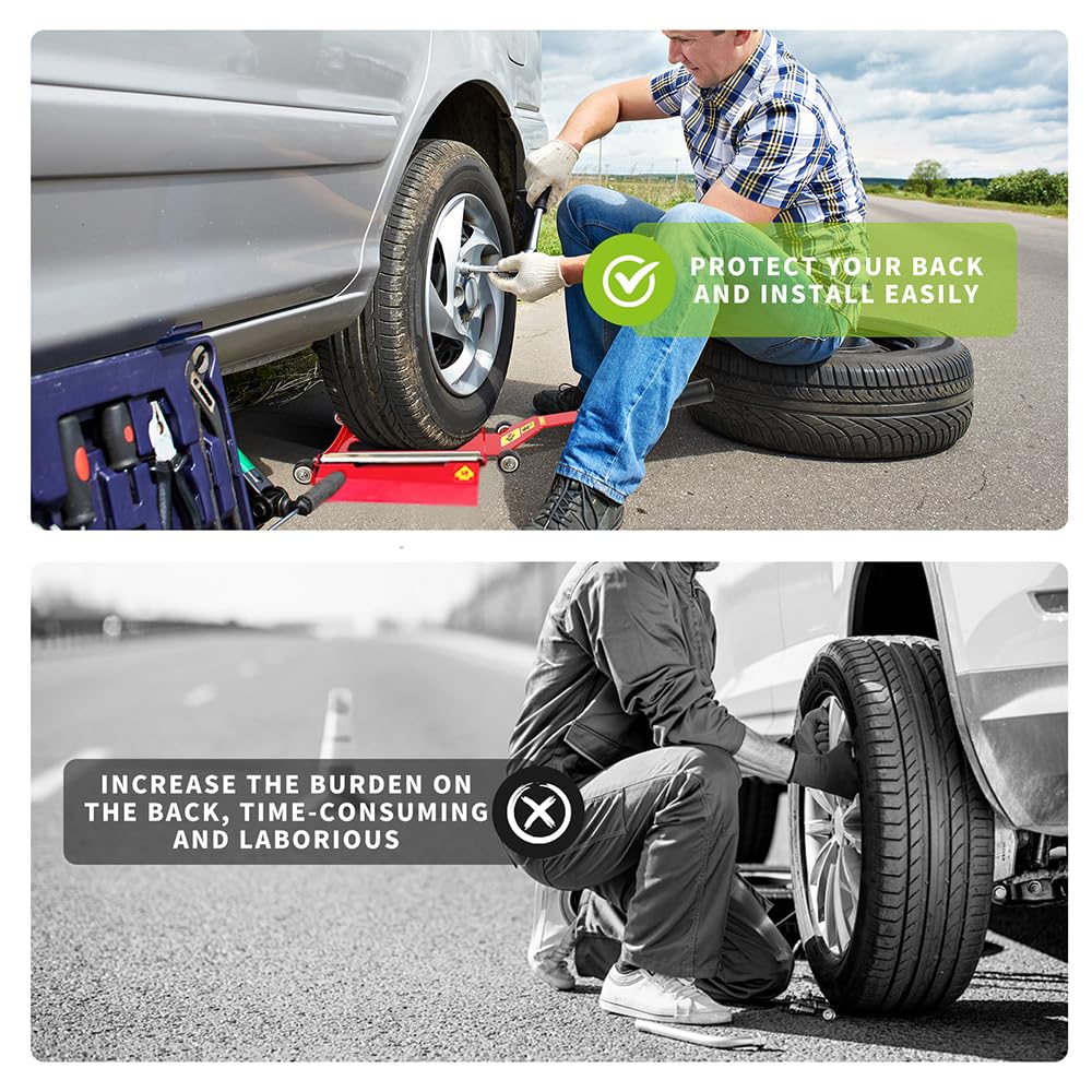 Upgraded Portable Effortless Tire Jack Tool, Removable Handle with Screw (Roller + Fixed Ramp Version)