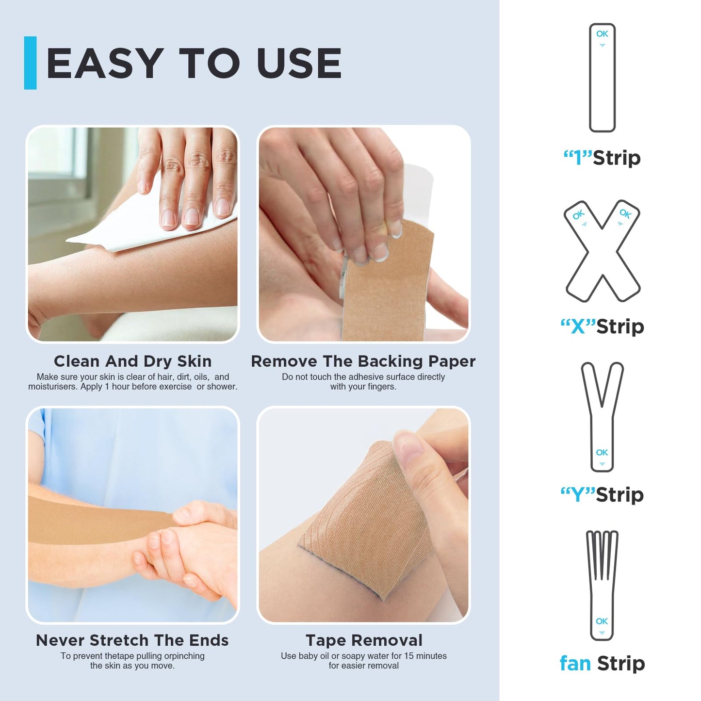 OK TAPE Kinesiology Tape Pre Cut Strips Bulk (150 PCS),Elastic Cotton Latex Free Hypoallergenic Athletic Tape Roll for Muscle Joint Knee,Waterproof k Tape 2in×10in/PCS
