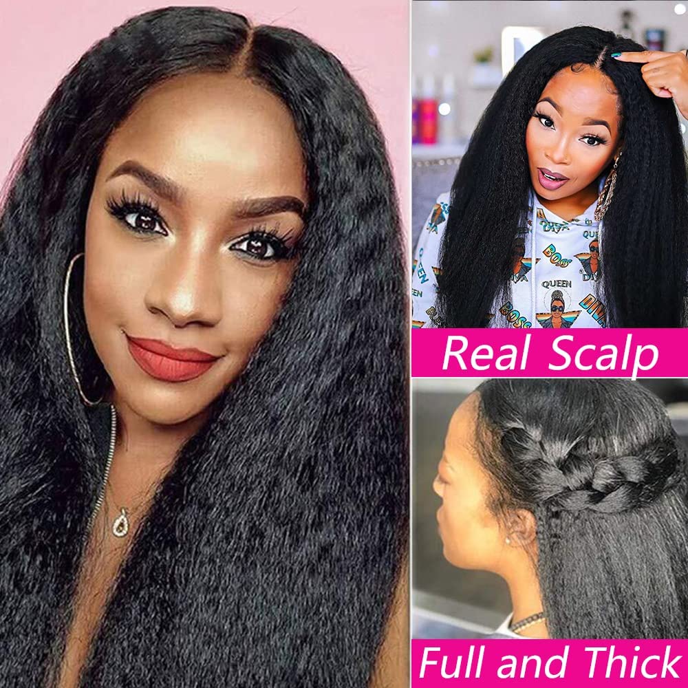 LOVFIR V Part Wig Human Hair Kinky Straight 180% Density No Leave Out V Part Wigs Upgrade U Part Human Hair Wig Yaki Straight V Part Wigs For Black Women Human Hair V Shape Wig 16 Inch