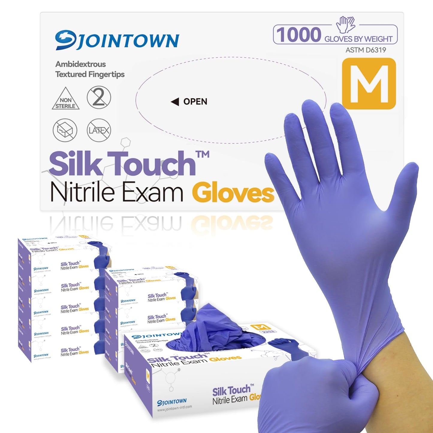 Jointown Nitrile Exam Gloves, Medical Ice Blue Gloves Disposable Latex Free Powder-Free For Exam, Food Prep Cleaning, Medium Case of 1000, M
