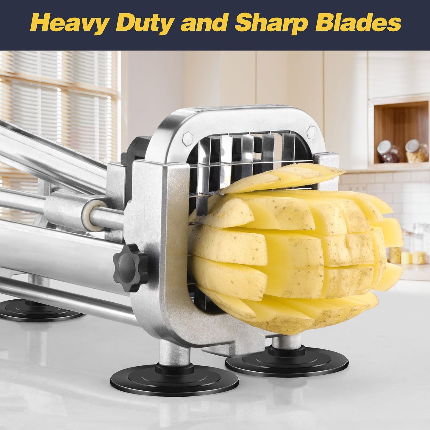 French Fry Cutter, Ruooson Professional Potato Cutter Slicer with 1/2 In & 3/8 In & 1/4 In Stainless Steel Blades, Great for Whole Potatoes Carrots Cucumbers.
