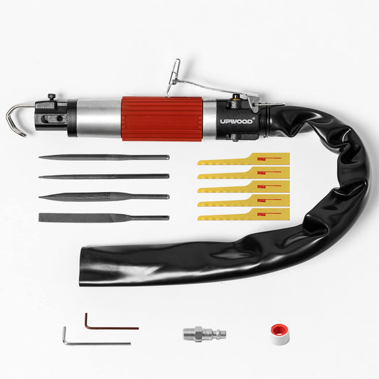 Air Reciprocating File & Body Saw 3/8in stroke, Multi-function Low Vibration 3500spm Pneumatic Cutting Tool & Abrasive Tool with 4 Files and 5 Saw Blades (Stroke Length: 10mm)