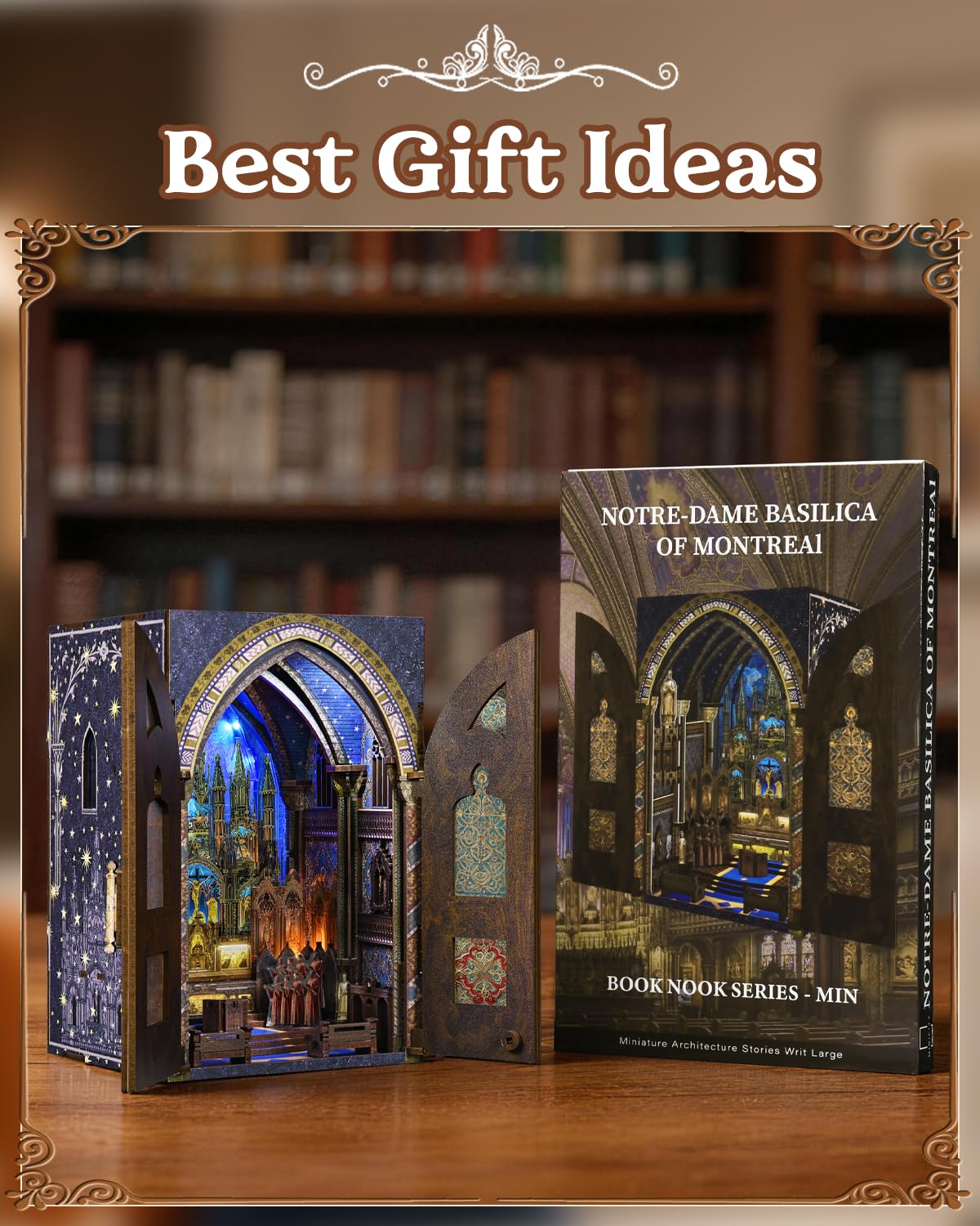 CCCDF DIY Wooden Dollhouse Kit, Gothic Revival Miniature with Dustproof Door, 2-3 Hours Assembly Creative Craft for Adults Bookshelf Decor (Notre-Dame Basilica