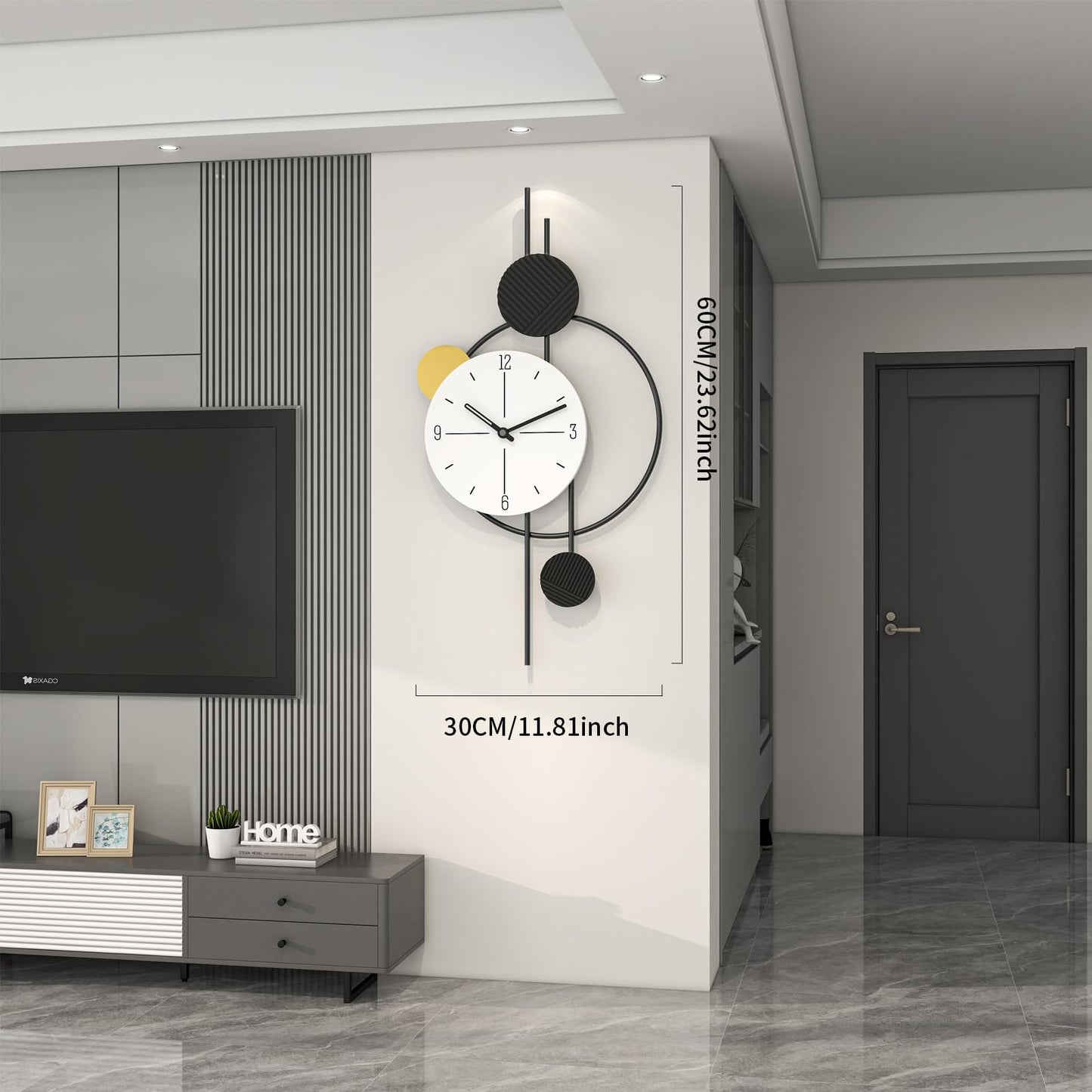 JUJUDA Large Wall Clock for Living Room, Big Decorative Wood Silent Wall Clocks for Home Decor Bedroom Kitchen Office, 27 Inch Modern Wall Clock Battery Operated Non Ticking Metal Unique Clocks Wall