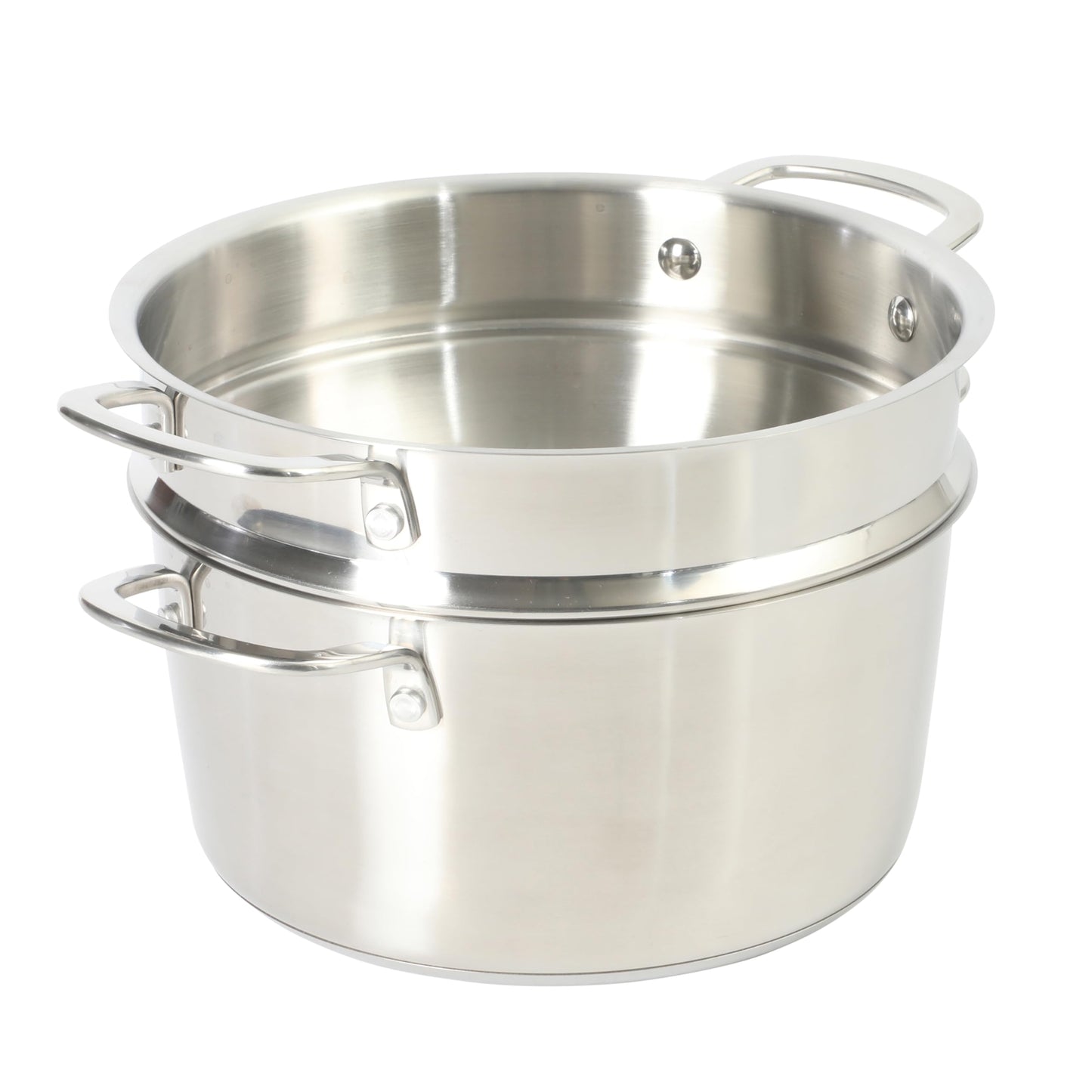 Sur La Table Kitchen Essentials Chef's Deck 3-Piece 5.3-Quart Stainless Steel Dutch Oven with Steamer Insert & Glass Lid – Induction Ready, Tri-Ply Base, Polished Finish & Hollow Stay-Cool Handles