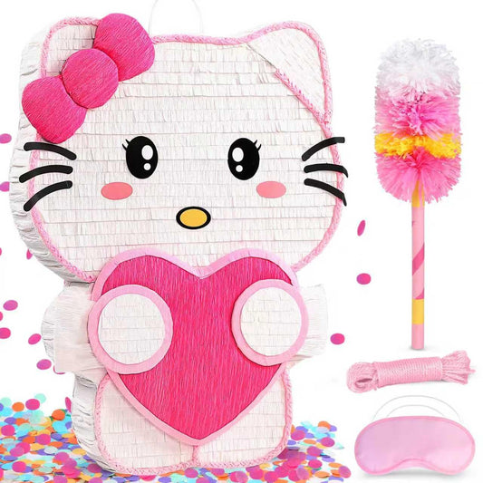 21" Pinata for Birthday Party - 3D Pink Large Piñata, 24" Bat Stick, Eye Mask, Rope - Cute Love Heart Design, Large Party Decoration & Candy Holder for Girls Kids Theme Party, Room Decor & Centerpiece