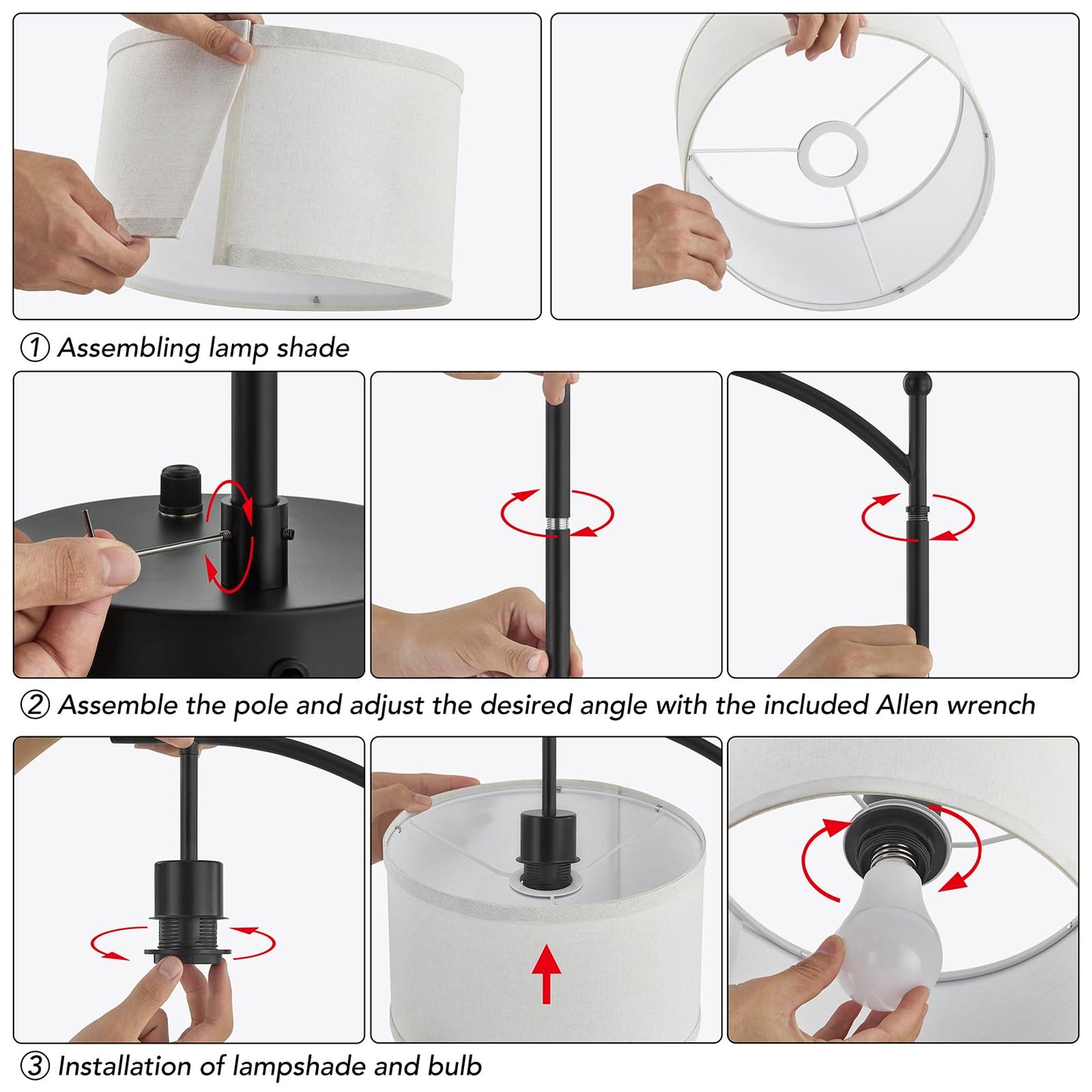 Hikczc Table Lamp for Living Room Bedroom, 23.5" Table Lamps Set of 2 with USB C+A Ports, Bedside Lamps for Nightstand with Linen Lamp Shades, 2 Dimmable LED Bulbs Included, Black