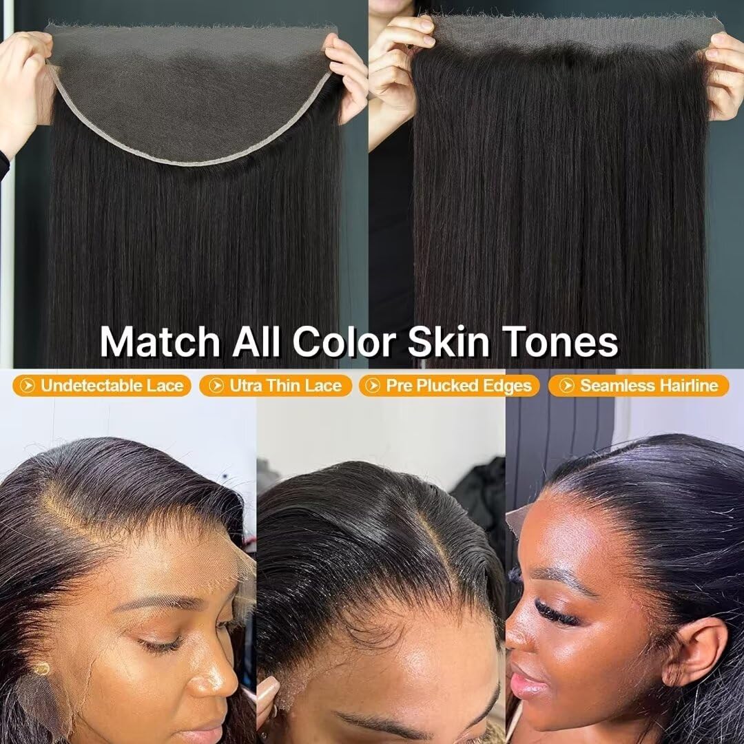 KRN 13X6 Real HD Lace Frontal, Serrated Edge Ultra-Thin Invisible Lace Frontal Human Hair Natural Black 12A Grade Brazilian Virgin Hair Single Knot 13X6 Lace Frontal Pre-Plucked with Baby Hair 12 Inch