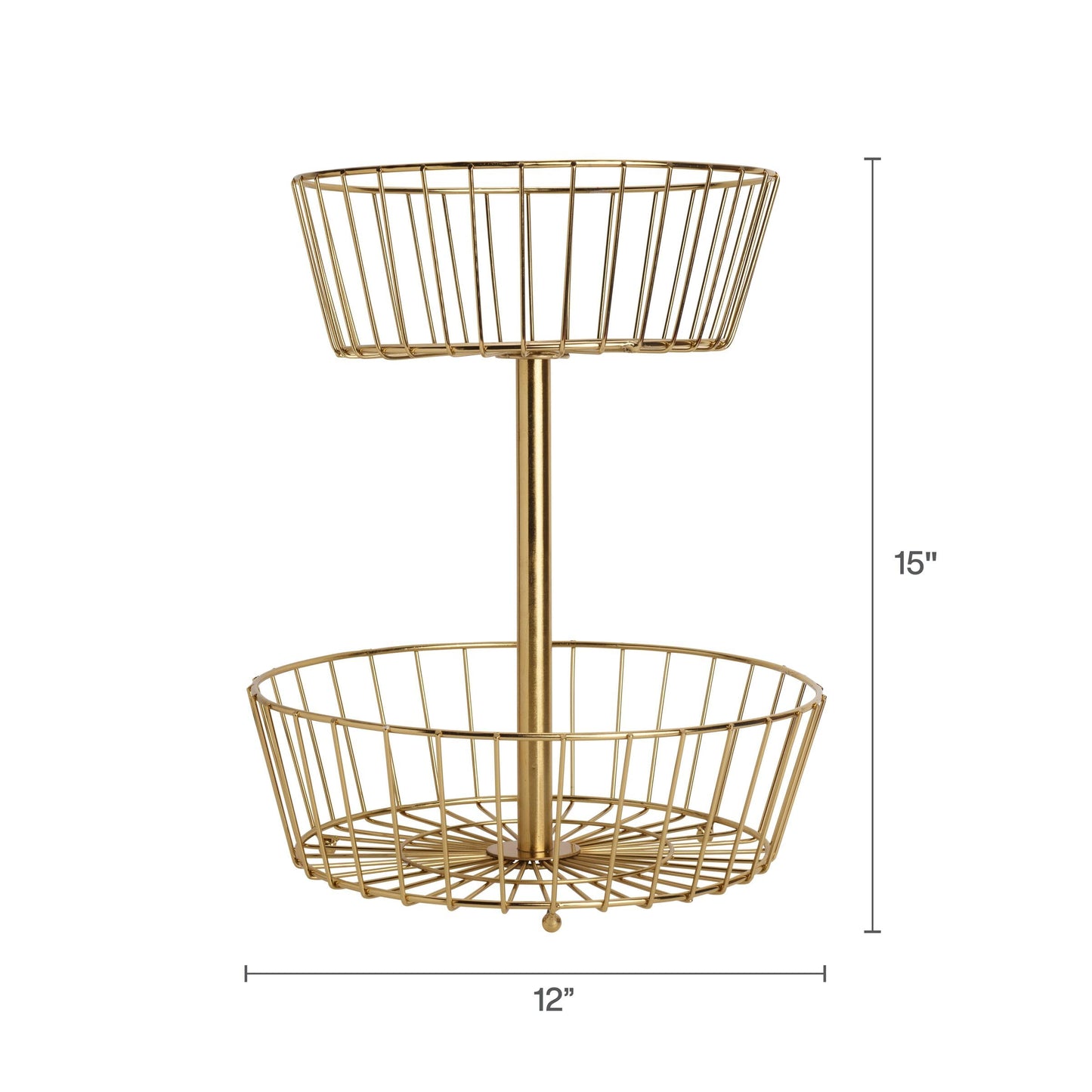 Gourmet Basics by Mikasa Geneva 2-Tier Countertop Fruit Basket Gold-Finish Metal Storage Stand for Kitchen Countertop Organization, Produce Display