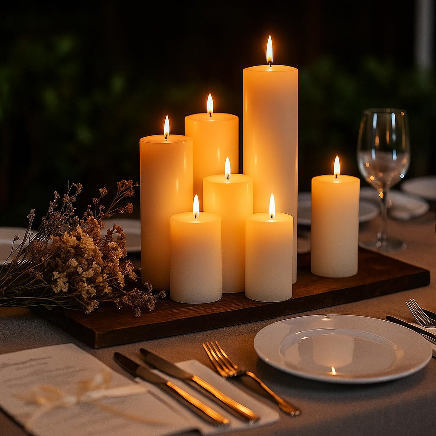 Trxvxo 18 Pcs Ivory Pillar Candles Bulk Set，Hurricane Candles，3 Different Lengths 2 x 3/4/6 Inch (6 Each)，Dripless Unscented Smokeless，Gives You a Better Atmosphere When Organizing an Event Party.