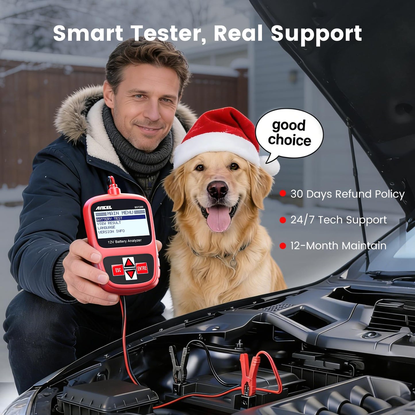 ANCEL BST200 Car Battery Tester 12V Battery Load Tester, 100-1100 CCA Automotive Digital Analyzer Tool with Upgraded Reinforced Clamps for Car Truck SUV Motorcycle Boat Marine Vehicles