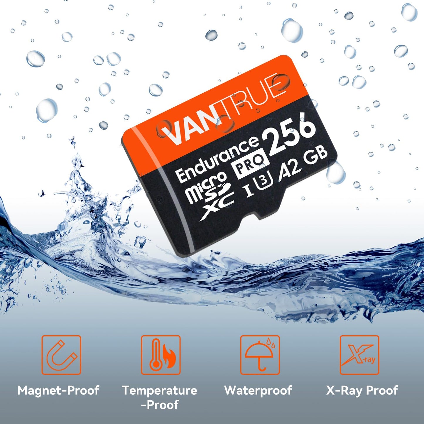 Vantrue 256GB microSDXC UHS-I U3 4K UHD Video High Speed Transfer Monitoring SD Card with Adapter for Dash Cams, Body Cams, Action Camera, Surveillance & Security Cams