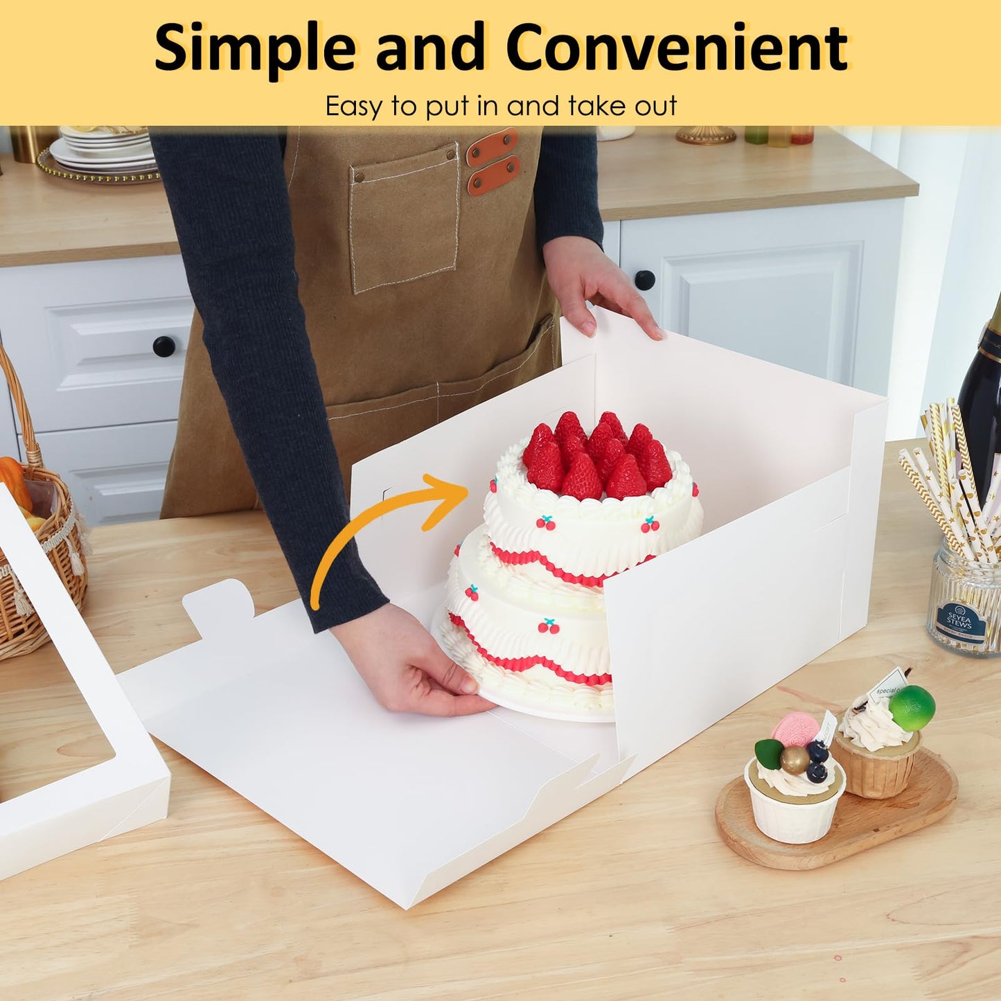 Moretoes 30pcs Cake Boxes 12x12x8 Inch, Bakery Containers with Large Window, 12 Inch White Cake Carrier, Disposable Boxes for Birthday, Party, Cupcake Cookie Pie Pastry