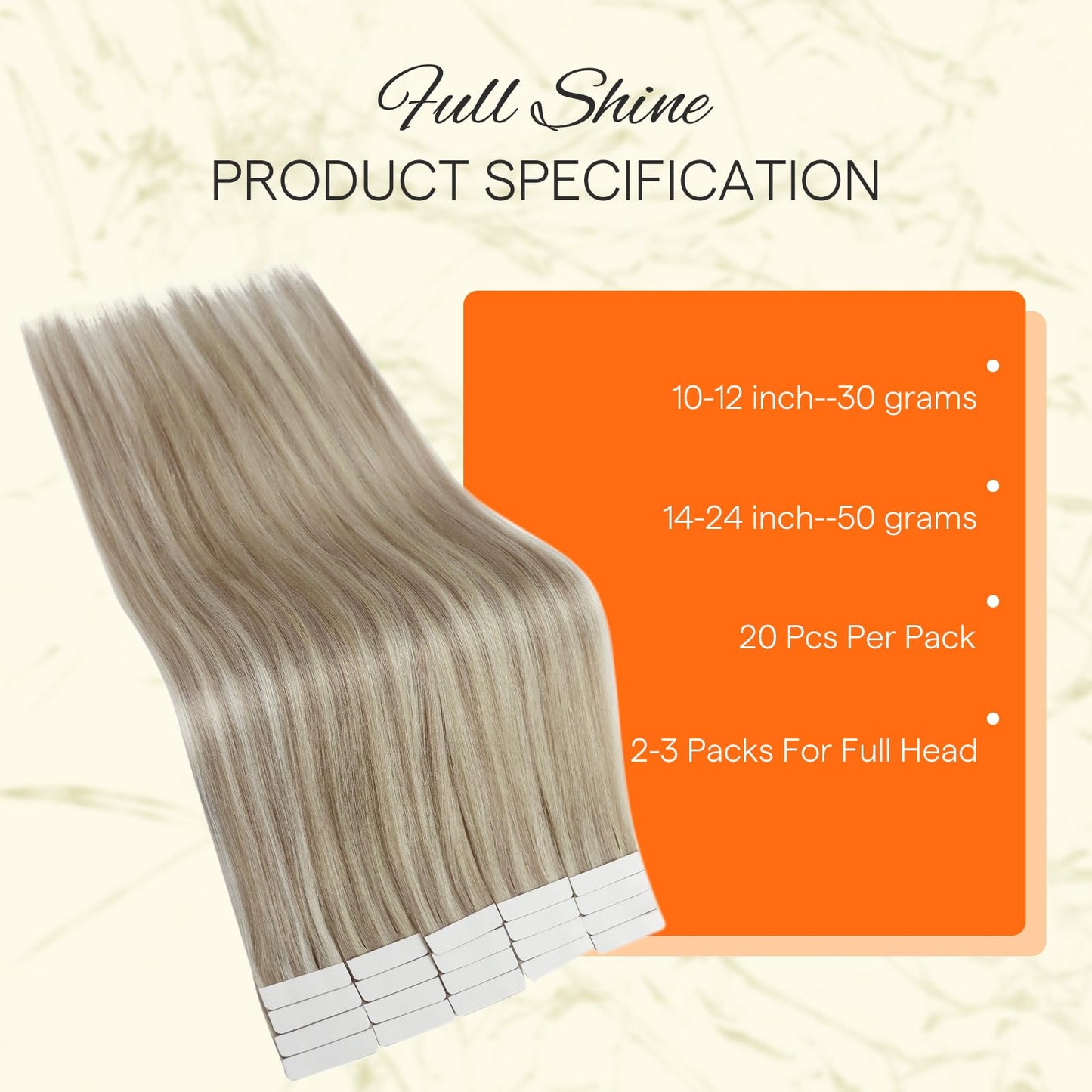 Full Shine Tape in Hair Extensions Human Hair 18 Inch Blonde Remy Human Hair Tape in Extensions Color 18/613 Ash Blonde Highlight with Platinum Blonde Invisible Hair Extensions Tape in 20Pcs 50Grams