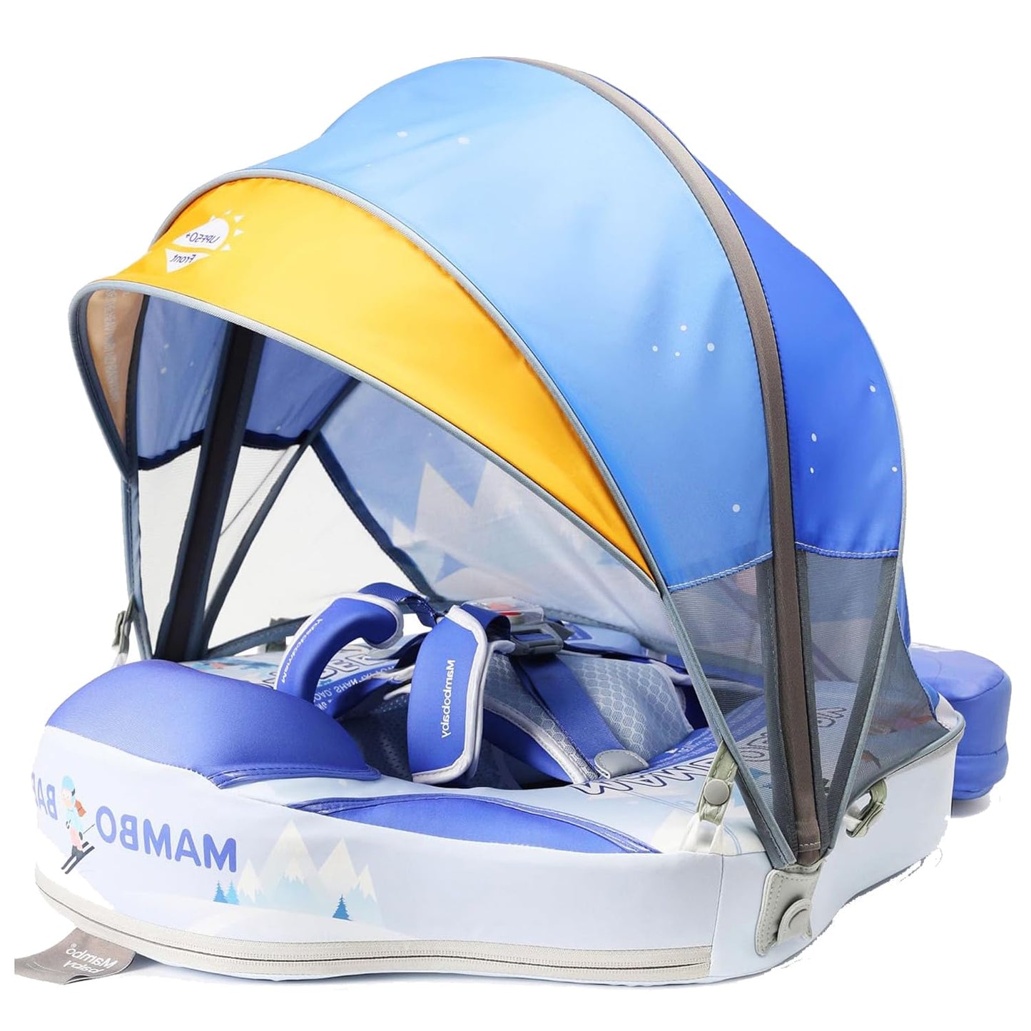 Baby Floats for Pool with Canopy Removable UPF 50+ UV Sun Protection Canopy，Mambobaby Infant Pool Float Non Inflatable Soft Skin-Friendly Leather Material Infant Swim Float 3-24 Months
