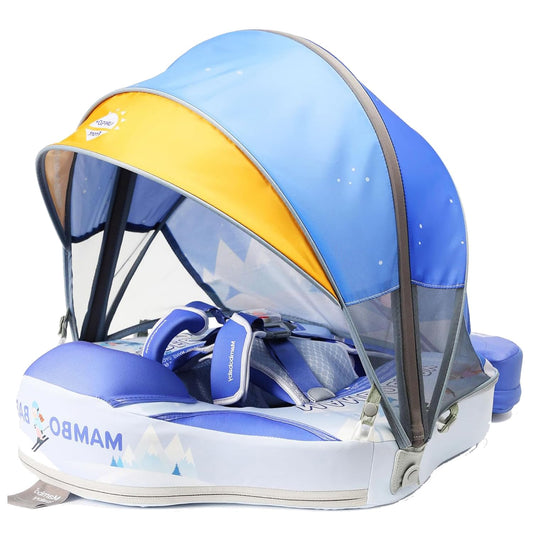Baby Floats for Pool with Canopy Removable UPF 50+ UV Sun Protection Canopy，Mambobaby Infant Pool Float Non Inflatable Soft Skin-Friendly Leather Material Infant Swim Float 3-24 Months