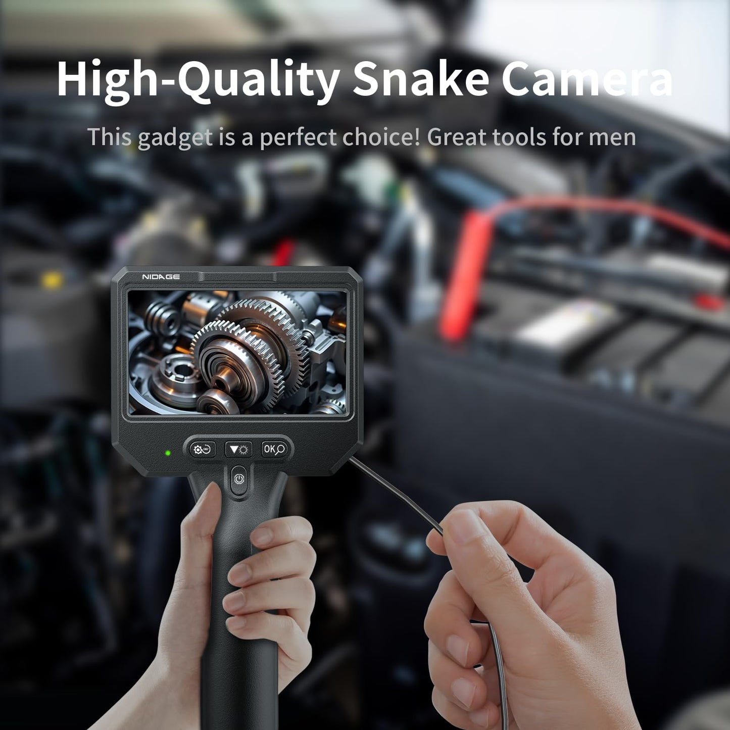 3.9mm Endoscope Camera with Light NIDAGE 1920P HD Industrial Borescope Inspection Camera with 4.3" IPS Screen, 5FT Semi-Rigid Cable, IP67 Waterproof Snake Cam for Car Engine Aircraft Mechanic Tools