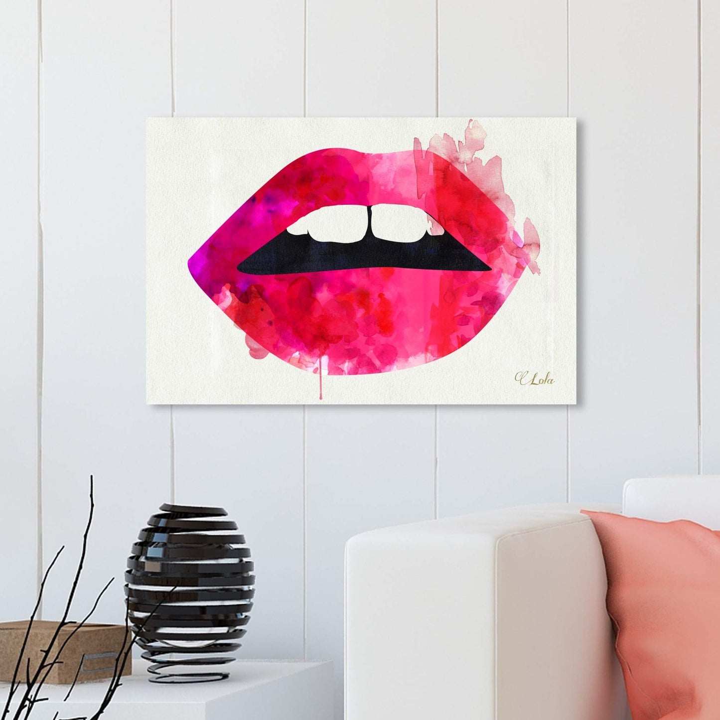 The Oliver Gal Artist Co. Fashion and Glam Wall Art Canvas Prints 'Lola's Lips' Home Décor, 30 in x 20 in, Red, Hot Pink