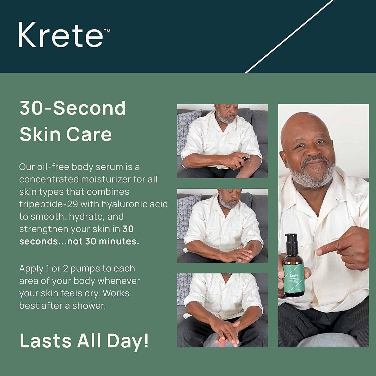 KRETE Hydrating Face & Body Serum Head-to-Toe Bundle - Moisturize, Smooth, Hydrate, & Protect Your Skin In 30-Seconds, Oil-Free, All Skin Types with Apple Stem Cell Extract & Hyaluronic Acid