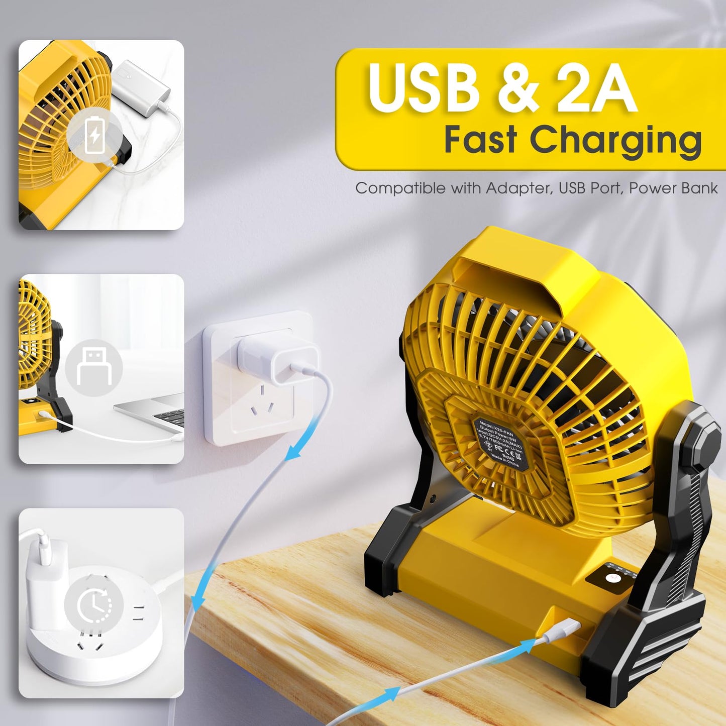 JINLICTE Solar Fan with LED Lantern, Camping Fan with 7W Solar Panel, Rechargeable Solar Powered for Outside, Quiet Battery Operated Tent for Picnic, Barbecue, Fishing, Travel