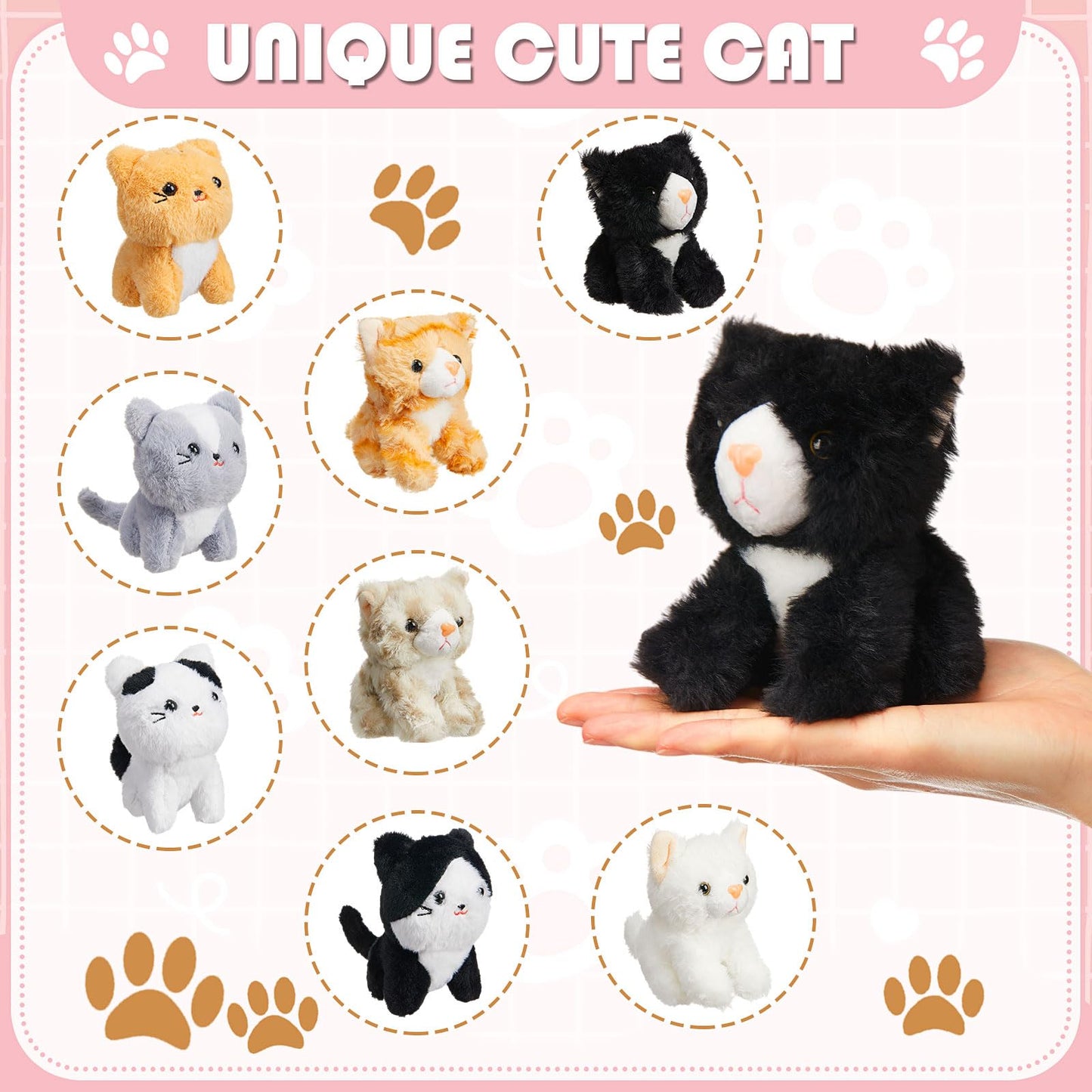 Skylety 24 Sets Pcs Adopt a Cat Favors Small Stuffed Plush Cats Bulk with Foldable Puppy Boxes Adoption Cards White Fences and Paper Sign for Adopt a Pet Theme Birthday Party Supplies Gifts