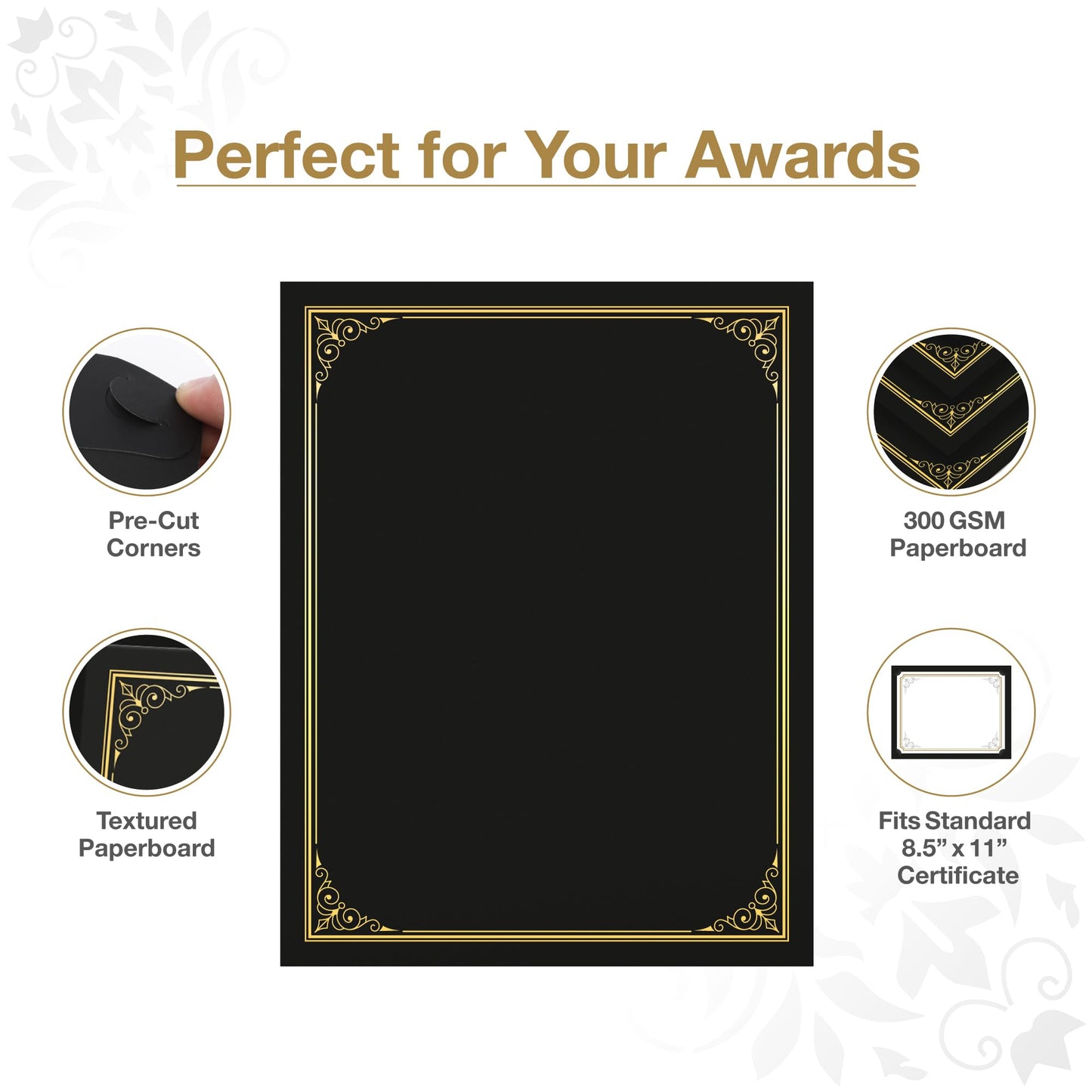 BELLE KR® Black Certificate Holders 8.5 x 11, 50 Pcs - Used as Award Certificate Folders with Gold Foil Border for Letter Size 8.5" x 11" Certificates, Awards, Documents and Diplomas