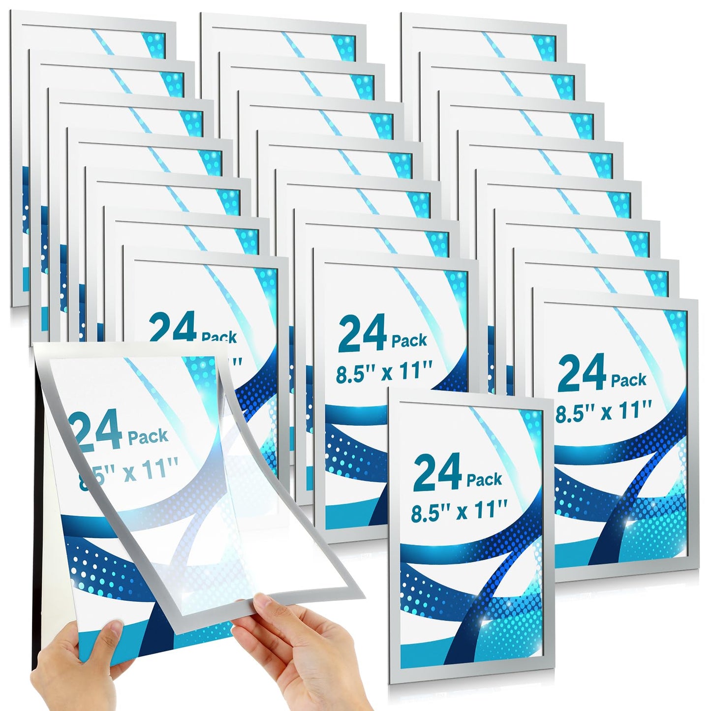 Leinuosen 24 Pcs 8. 5 x 11 Inch Magnetic Signs Holders Bulk Self Adhesive Picture Frames Document Holder Wall Mount for Windows Wall Door Home Office(Silver)