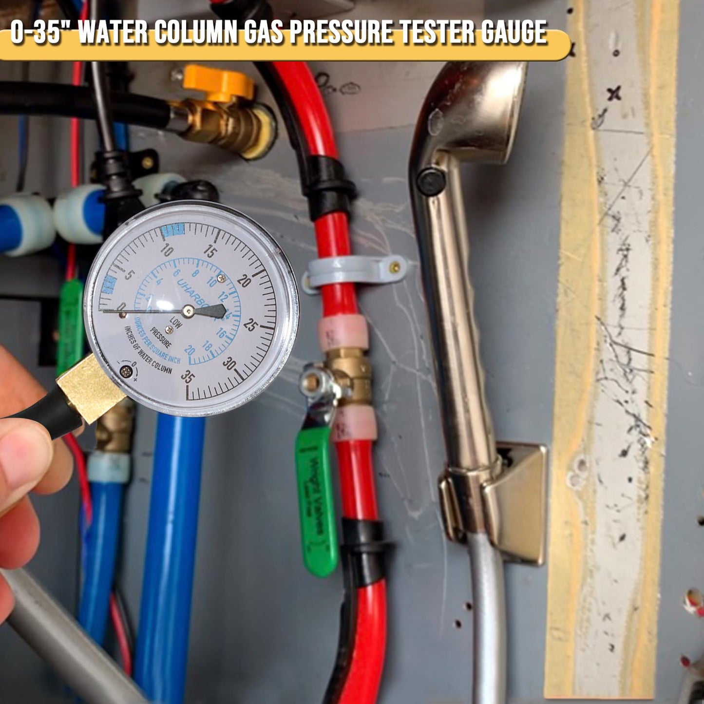UHARBOUR Manometer Gas Pressure Tester, Manometer LP Gas Pressure Tester Gauge 0-35" W.C, 1/8" NPT Fitting with Barbed Connection, 40" Hose