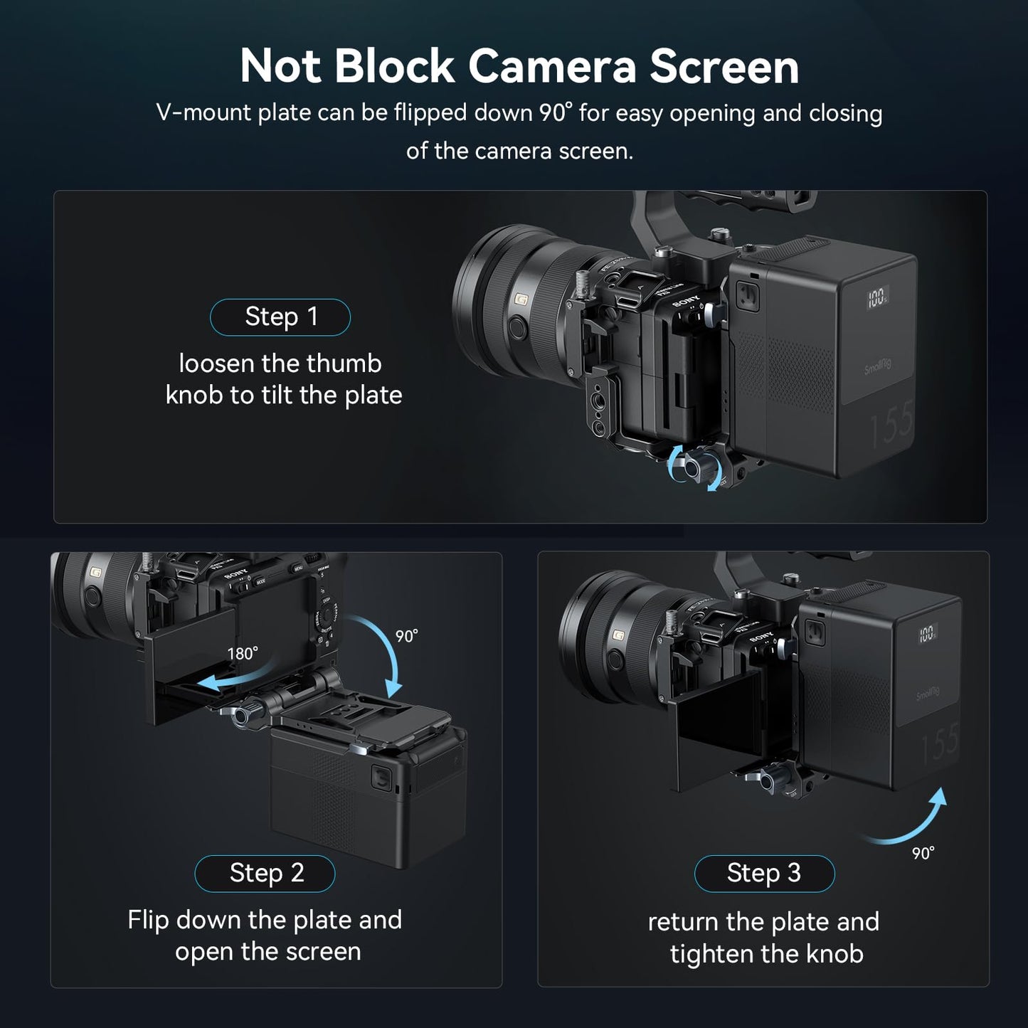 SMALLRIG V-Mount Battery Plate, V Lock Battery Plate with Dual Quick Release Plate for Arca-Swiss, L-Shape Compact & Foldable V Mount Battery Plate for V Mount Battery, DSLR Camera, Tripod