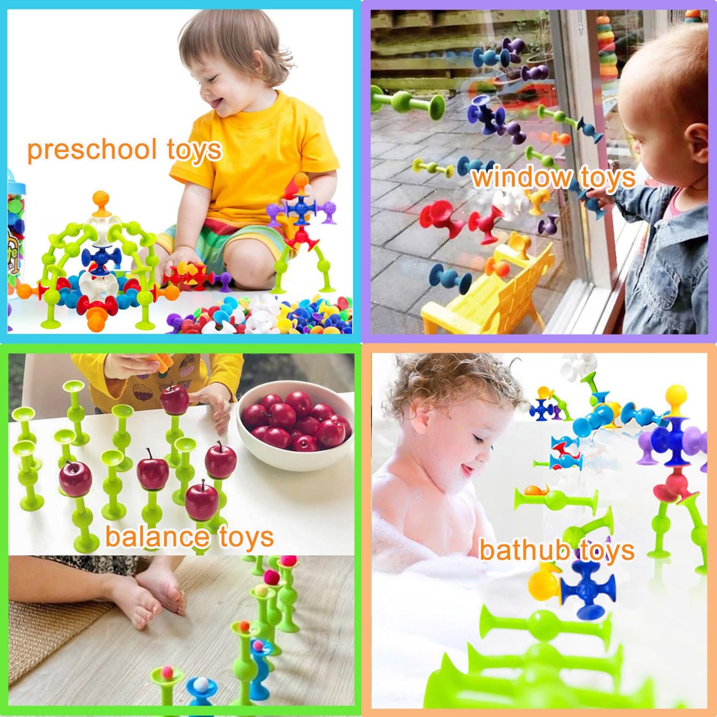 48 Piece Suction Cup Toys Bath Toys for Kids Ages 3+, Sensory Toys for Autistic Children, Travel Toys Window Toys Stem Learning Toys, Bathtub Toys with Storage