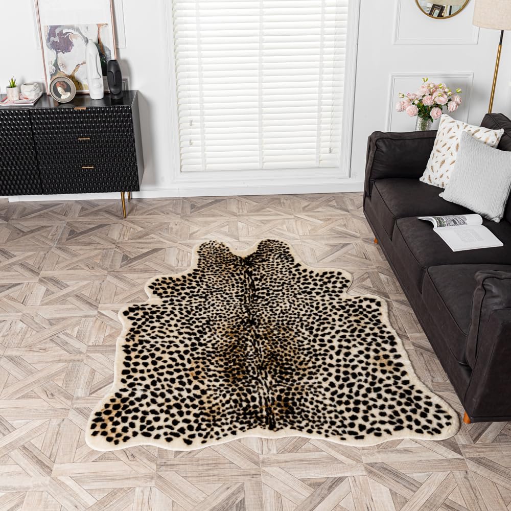 Huichenxing2021FURSTORE Faux Cheetah Area Rug Animals Printed Hide Mats Leopard Faux Hide Area Rug 5.2ft x 6.5ft / 63 x 78.7inch / 160 x 200cm