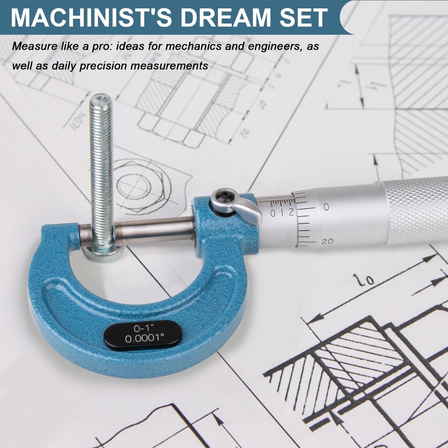 Beaiguna 4PCS Micrometer Set, 0-1"/1-2"/2-3"/3-4" Machinist Outside Micrometer Measuring Tool, Ultra-Precision 0.0001" Graduation Micrometers, Professional Machinist Tools Set