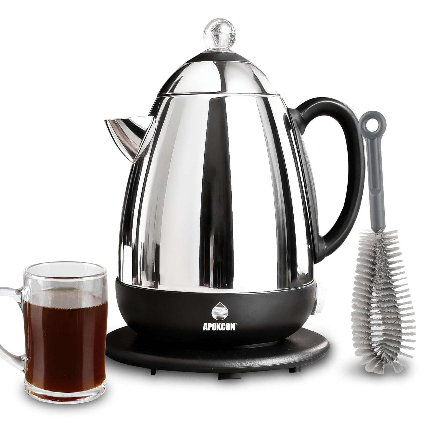 APOXCON Electric Coffee Percolator Stainless Steel Coffee Maker with Clear Brew Progress Knob & Cleaning Brush Auto Keep Warm Cordless Serving elegant design Coffee pot with On/OFF Switch (10 Cup)