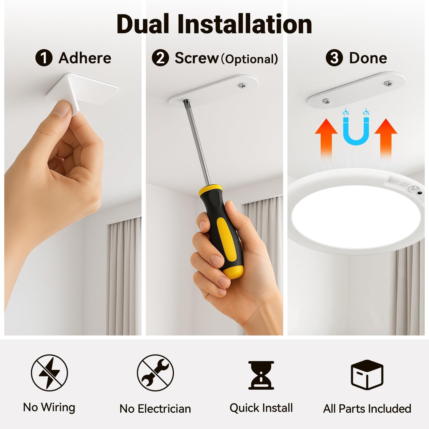 Rechargeable Ceiling Light No Wiring - Battery Operated Led Lights for Bedroom with Remote, Motion Sensor Night Light Indoor Hallway, Living Room, Bathroom, Home & Kitchen Decor Lighting (4)
