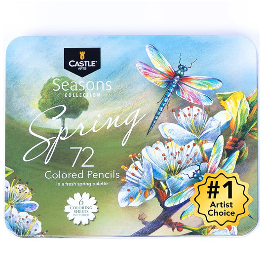Castle Art Supplies 72 Spring Colored Pencils Set | Wax-Based Pencils with Soft, Smooth Cores | Spring-Inspired Palette for Adult Artists | Organized in Display Tin | Seasons Collection
