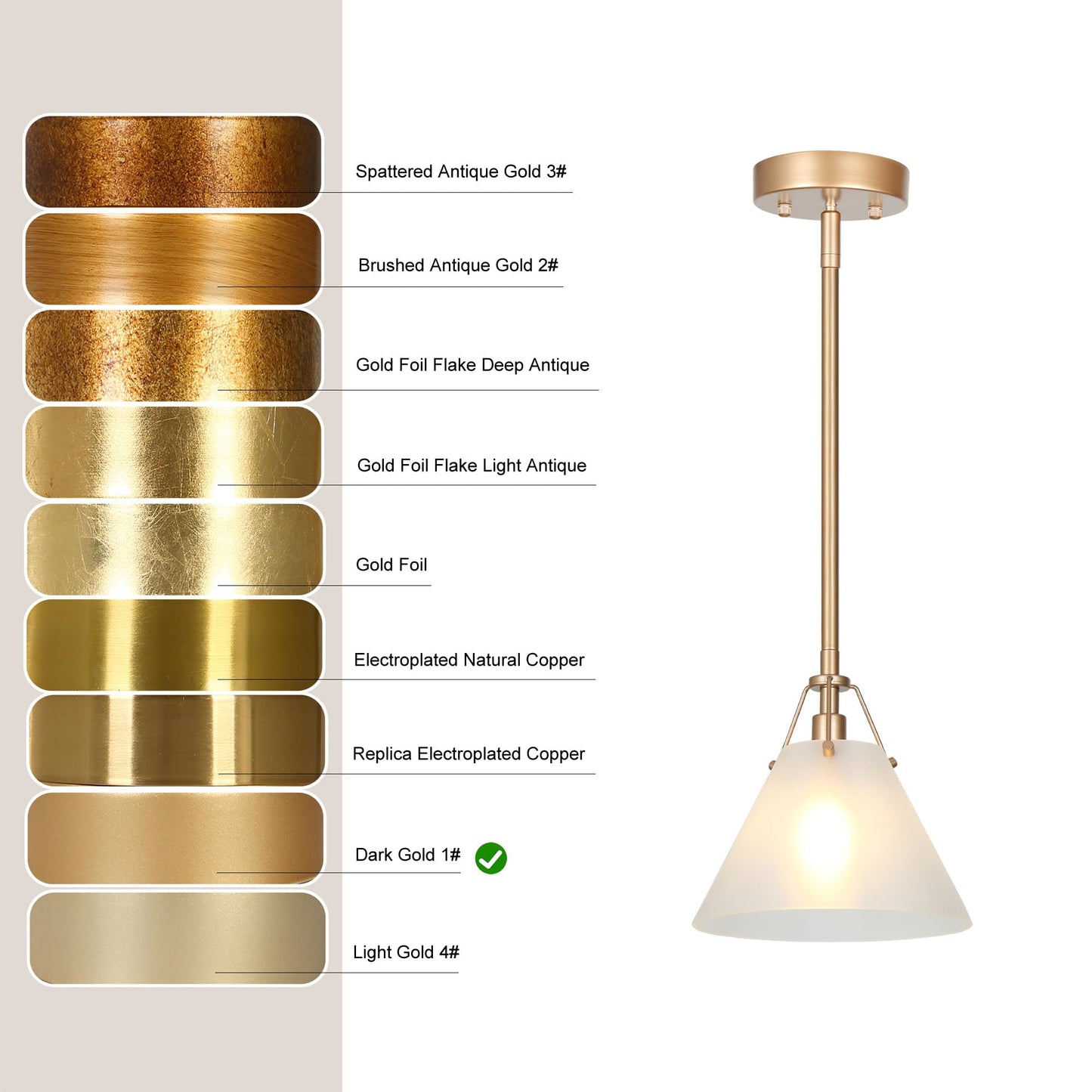 KSANA Gold Pendant Light, Modern Pendant Lights Kitchen Island with Frosted Glass Pendant Hanging Lights for Dining Room, Kitchen, Bedroom, 7.9" W