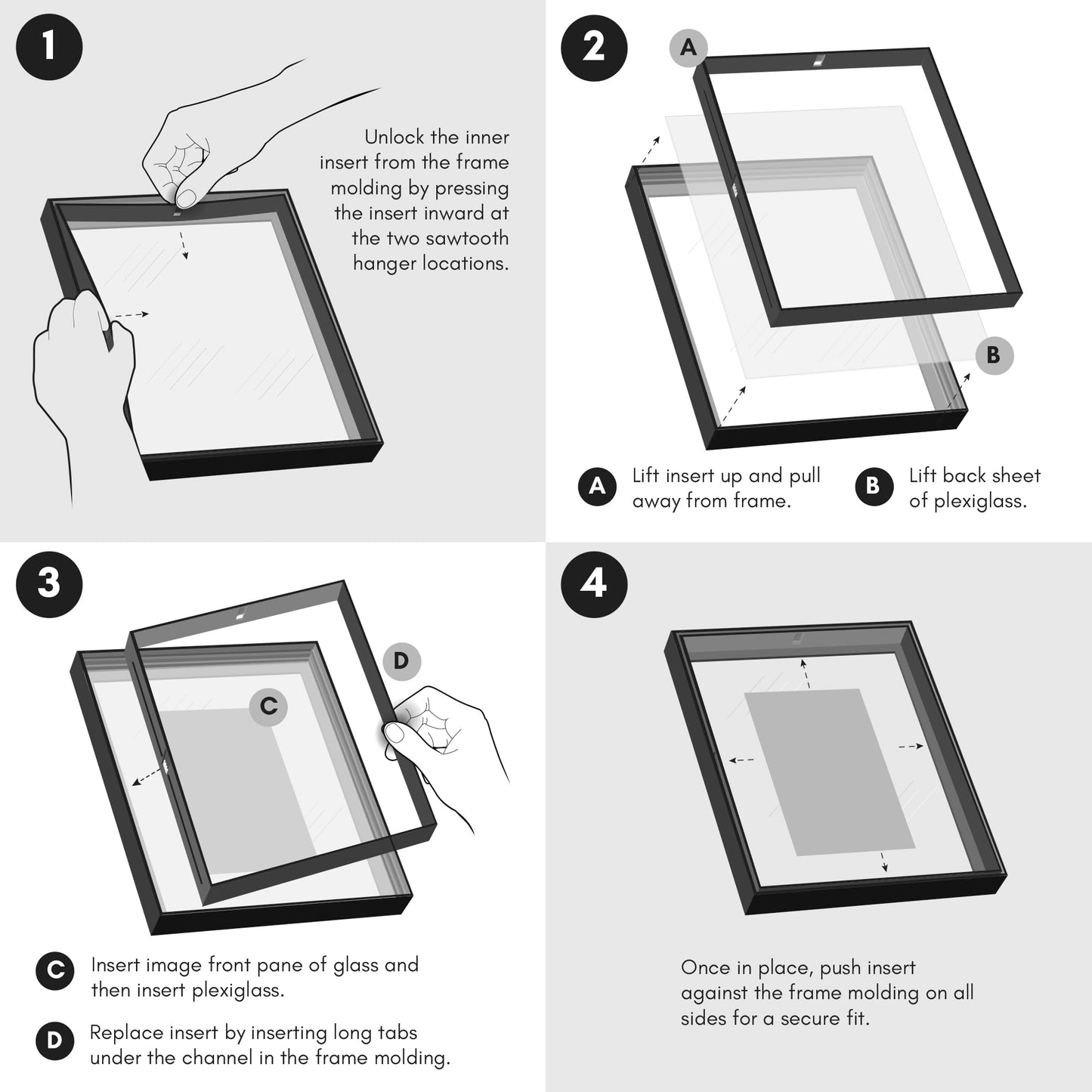 Americanflat 24x36 Poster Frame with Polished Front Cover - Set of 3 - Slide-In Photo Frame with Buildable Molding - Fusion Collection - Picture Frames for Wall Display - Black