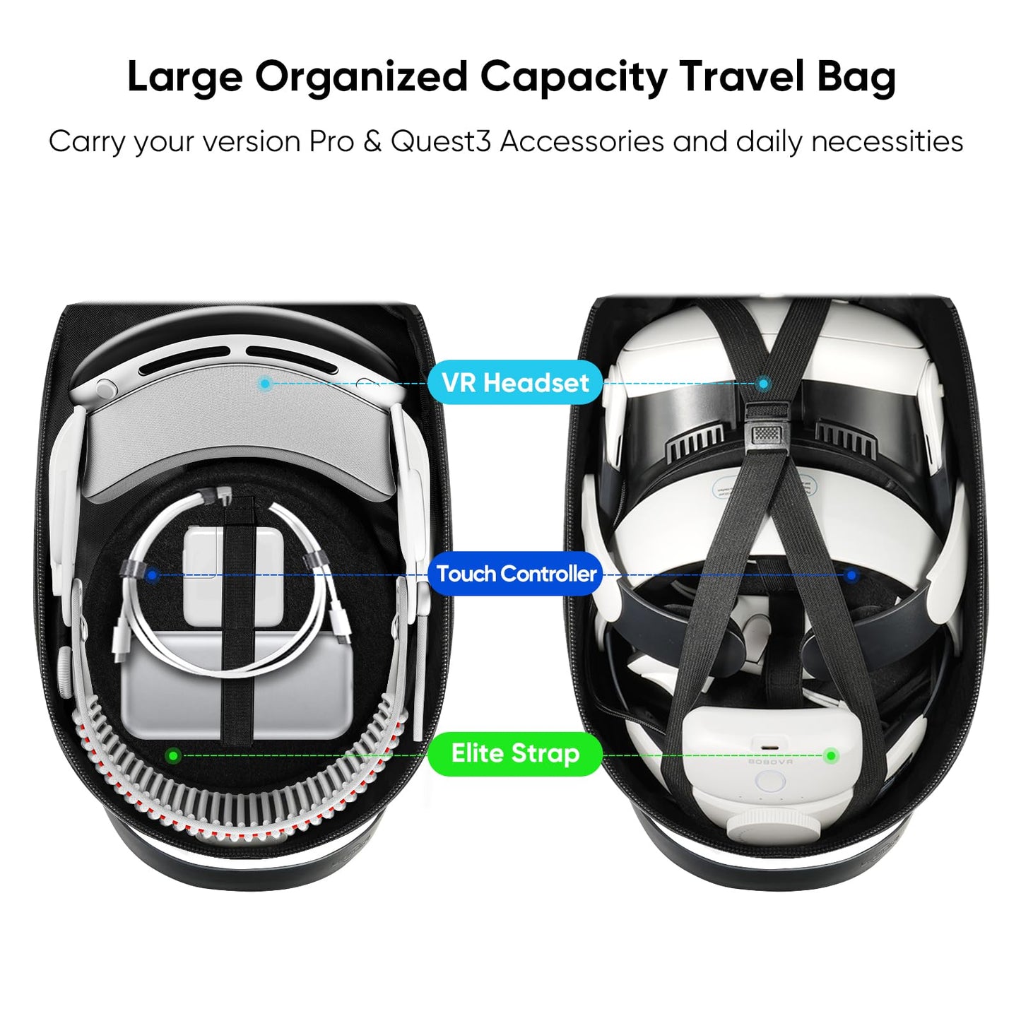 SARLAR Large Space Carrying Case Compatible with PlayStation VR2 & HTC Vive Focus Vision & Meta Quest 3S/Quest 3/Quest 2, VR Headsest Controllers Travel Case for All Head Strap with Battery, Black
