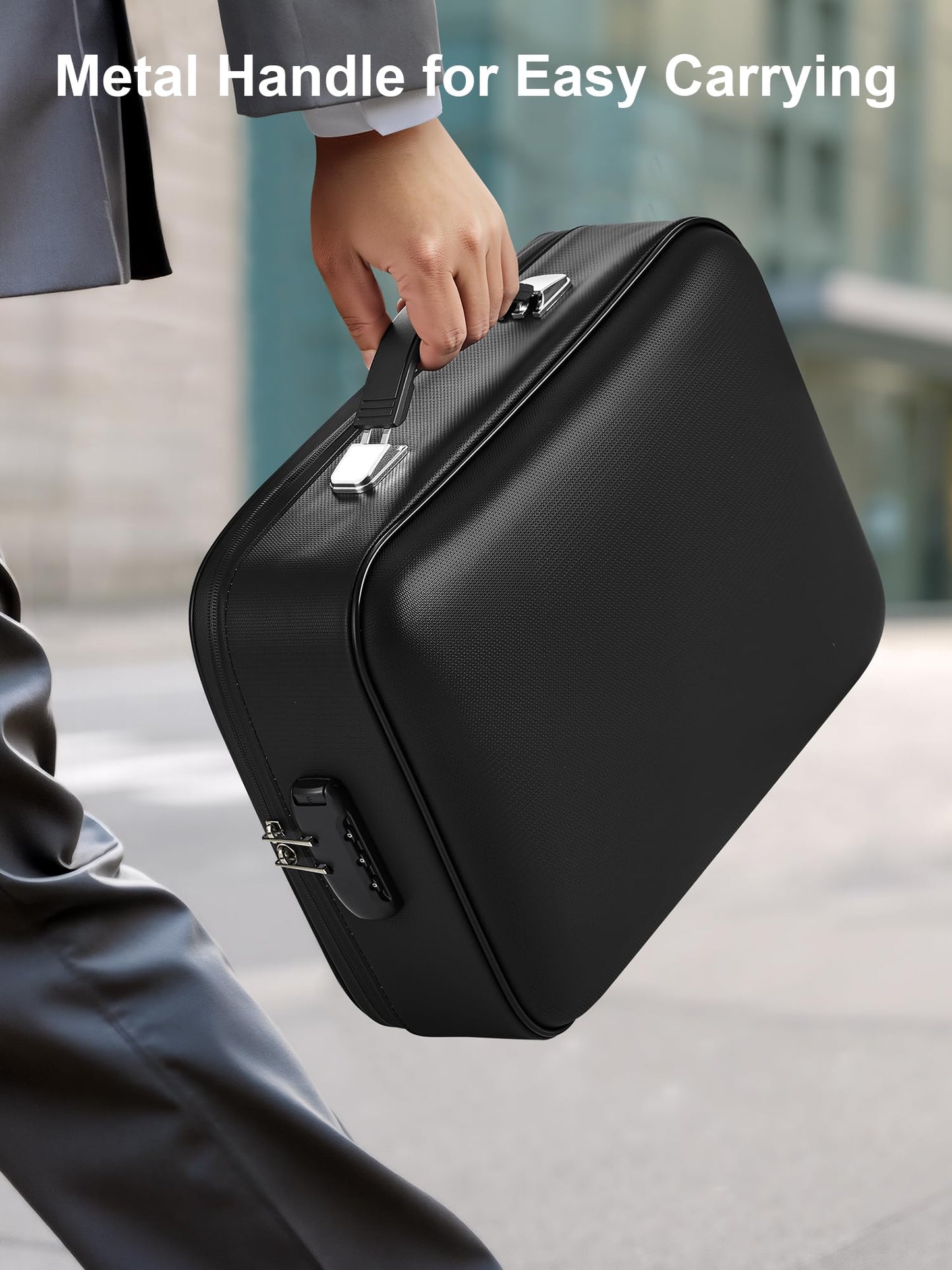 SMARTAKE Fireproof Document Box with Lock, Hard Case Waterproof Safe Box File Organizer, for Important Documents Papers Passports Certificates Laptop Money Safe Storage, Black (15x11.5x5.5 Inch)