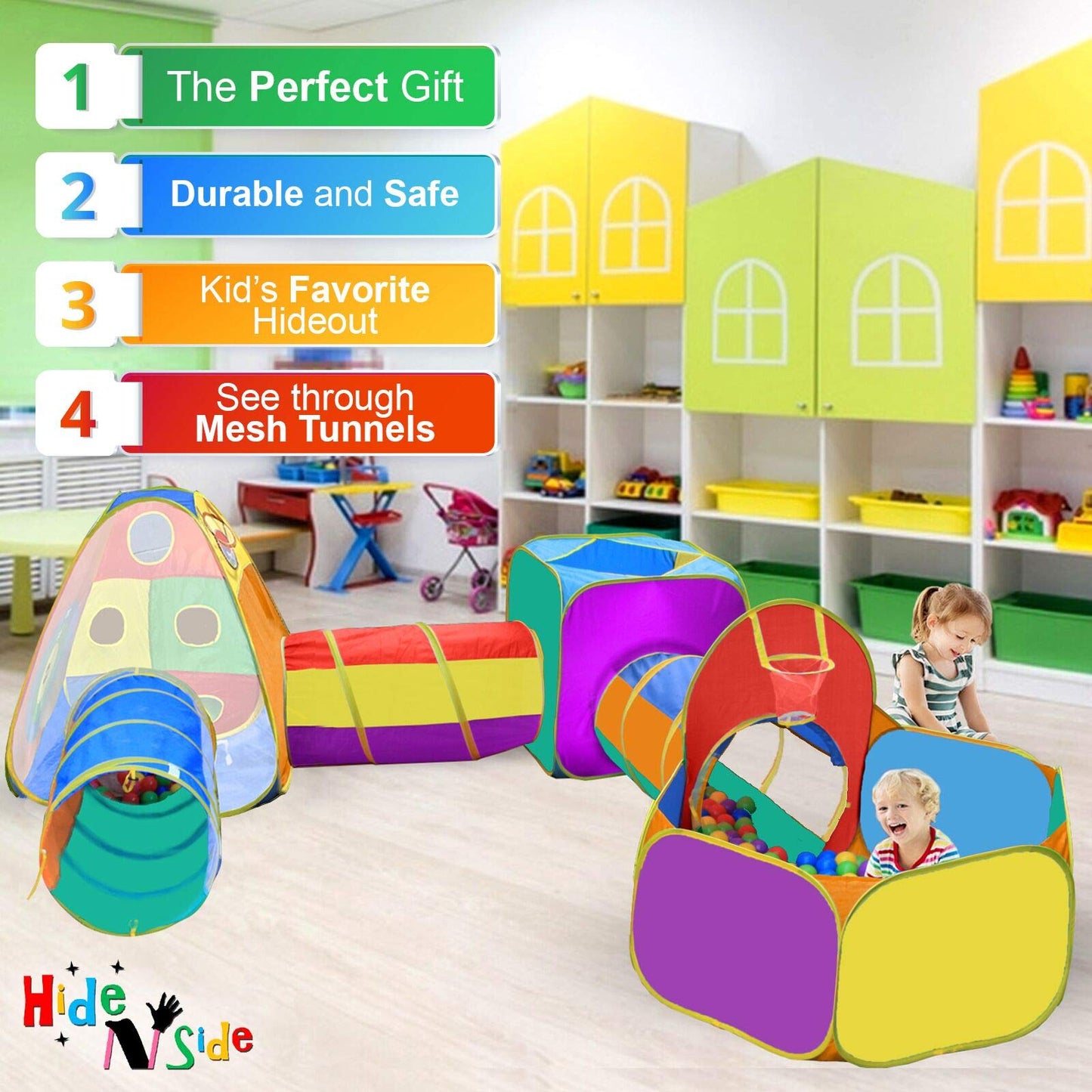 Gift for Toddler Boys & Girls, Ball Pit, Play House and Tunnels for Kids, Best Birthday Gift for 3 4 5 Year Old Pop Up Baby Play Toy, Target Game w/ 4 Darts Indoor & Outdoor, Pit Balls Not Included