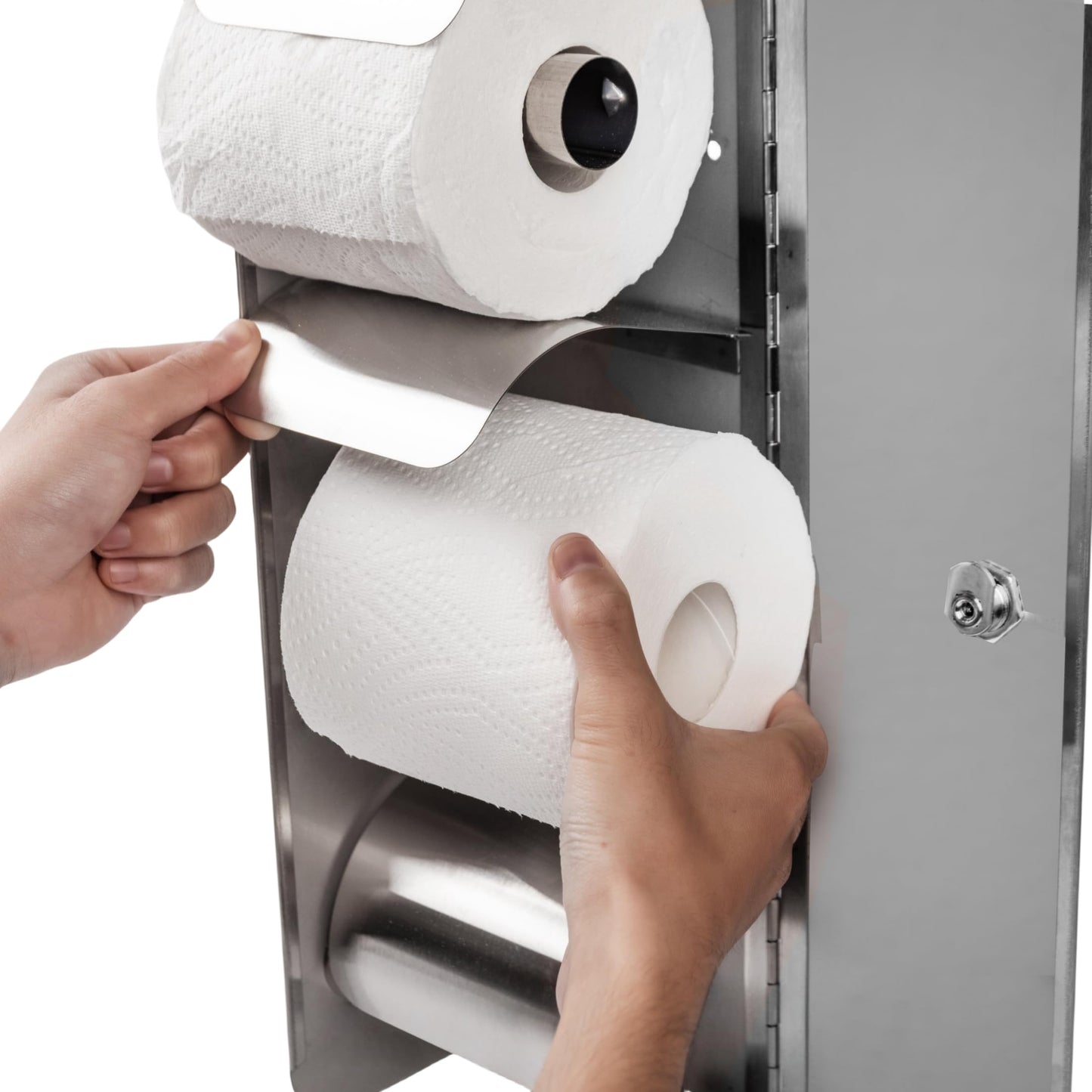 Commercial Toilet Paper Dispenser - 3 Roll Stainless Steel Toilet Tissue Dispenser with Lock, Wall Mount - Double Roll Holder for Bathroom/Restroom (1, Silver)