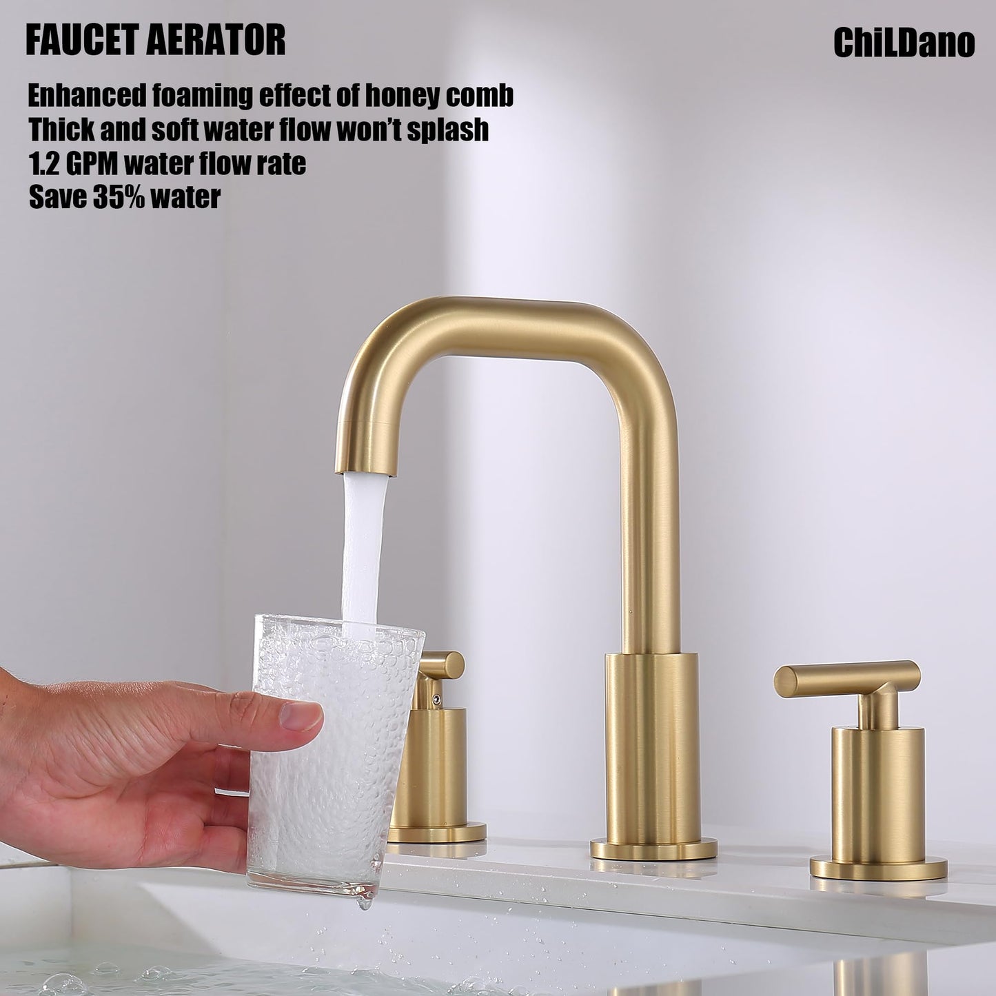 8 inch Widespread Bathroom Faucet with Drain and Supply Hose, 2 Handles Brushed Gold Bathroom Faucet for Sink 3 Hole, ChiLDano Bathroom Faucet Gold CH3166BG