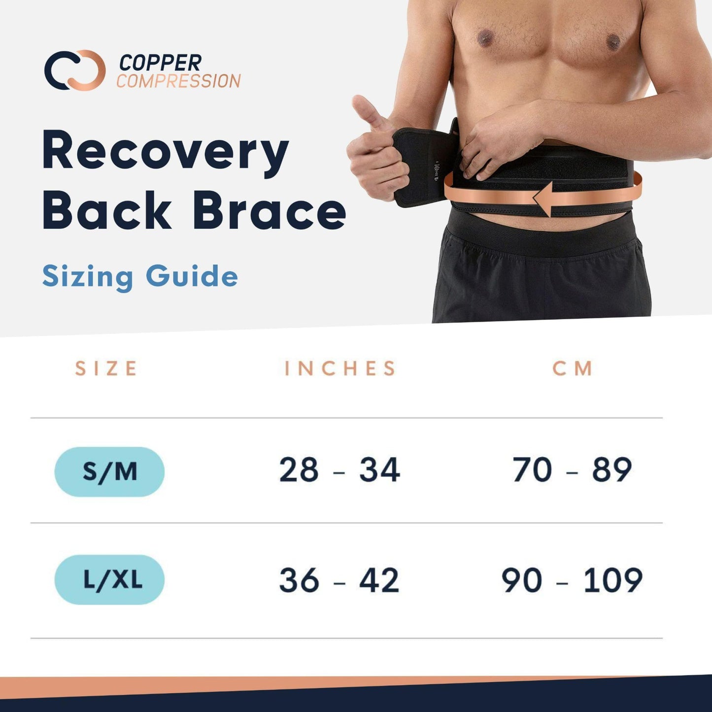 Copper Compression Lower Back Lumbar Support Brace, 1 Guaranteed Highest Copper Content, Great for All Activities! Infused Fit Wrap/Belt, Wear Anywhere! (Waist 39" - 50")