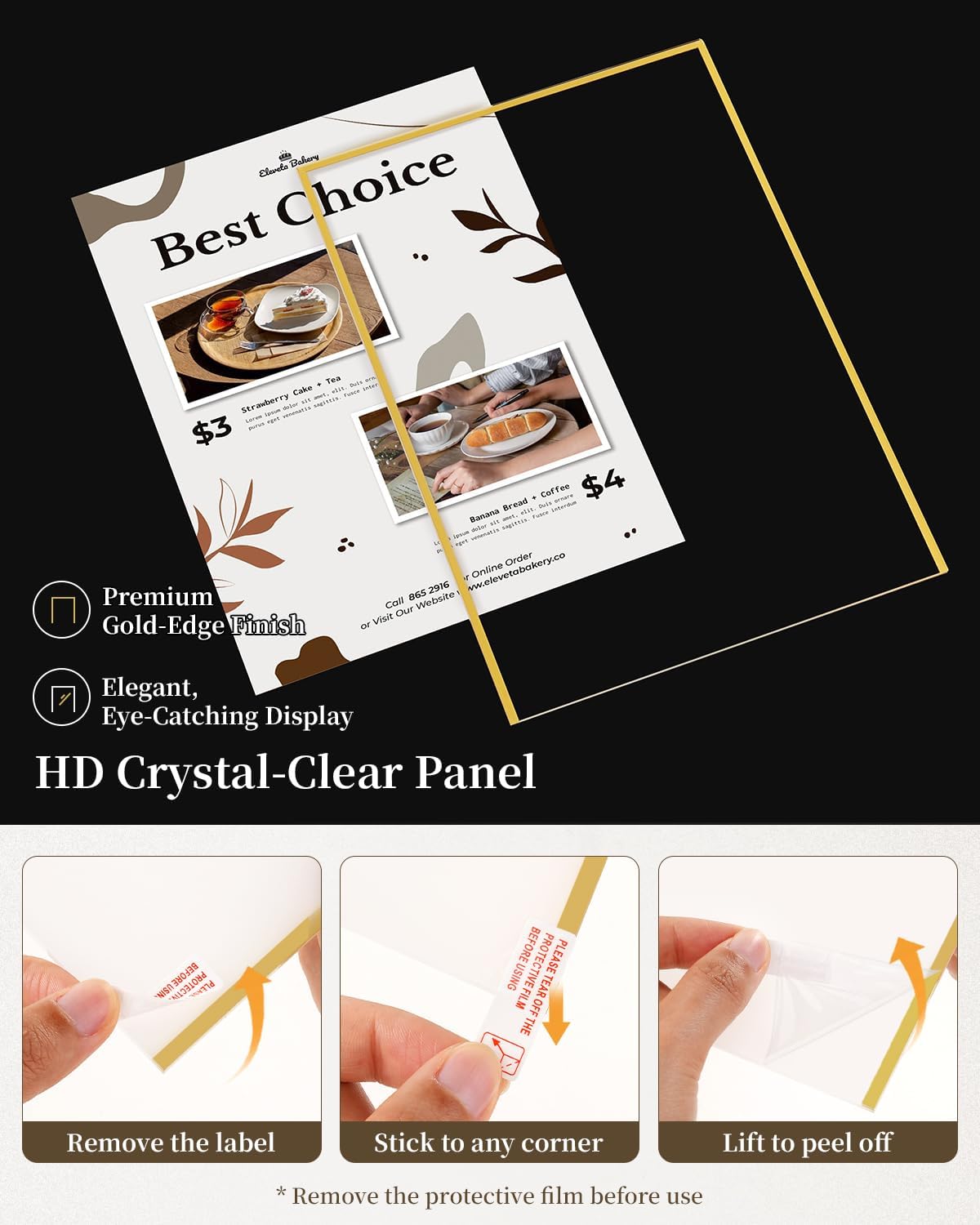 Dynta Acrylic Sign Holder 8.5x11 8pck Clear Table Display Stands Double Sided Table Sign Holders, Menu Holder for Wedding, Party, Office, Store, Home Use (Gold Frame)