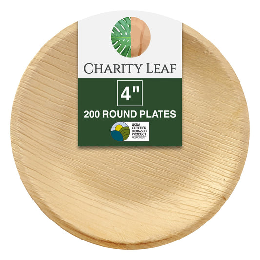 Charity Leaf Disposable Palm Leaf 4" Round Plates (200 pieces) Bamboo Like Serving Platters, Disposable Boards, Eco-Friendly Dinnerware For Weddings, Catering, Events…
