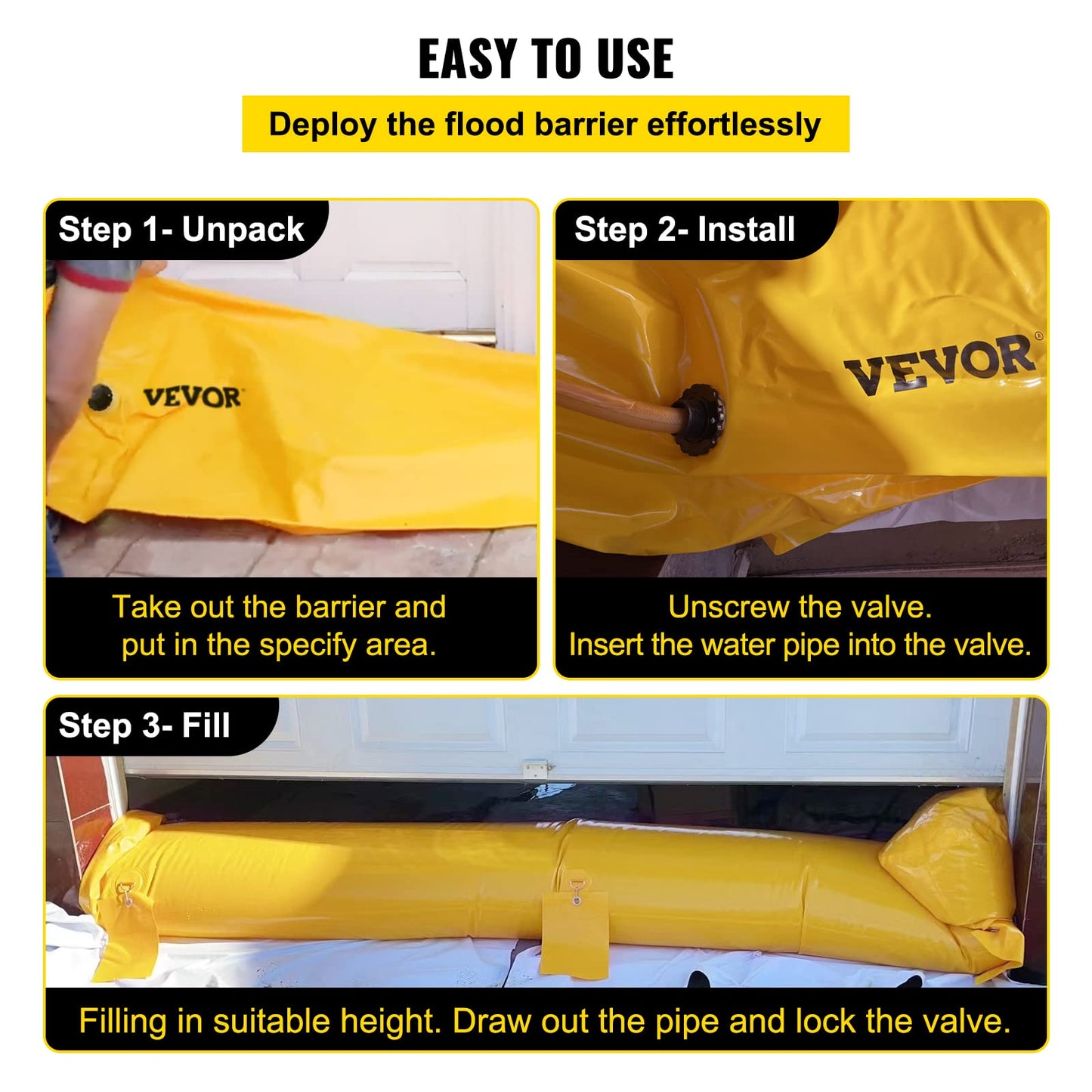 Flood Barrier, Flood Bags, Sandbag Alternative, Water Barrier for Flooding with Great Waterproof Effect, Reusable PVC Water Diversion Tubes, Lightweight Flood Barriers for Home, Door, Garage