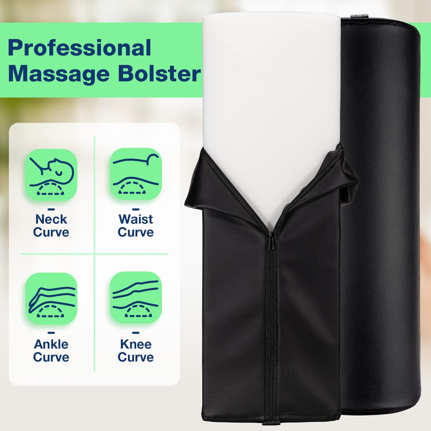 Noverlife Upgraded Large Half Round Neck Massage Table Bolster Pillow Pad, PU Leather Half Moon Massage Table & Spa Bed Pillow Cushion, Semi-Round Pillow Cushion Massage Bolster for Head Leg Knee
