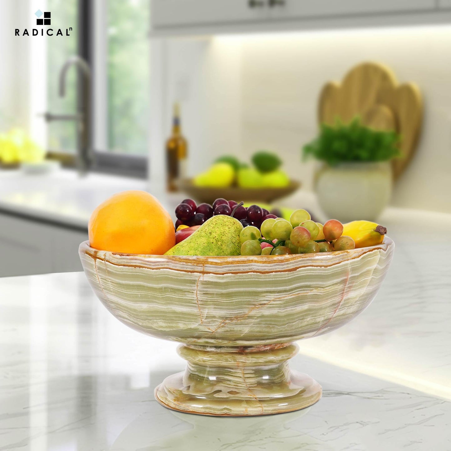 Radicaln Marble Fruit Bowl For Kitchen Counter Green Onyx 10" Inch Handmade Fruit Dish, Ideal Candy Bowl For Home Decor, Entryway Table Modern Decorative Bowls